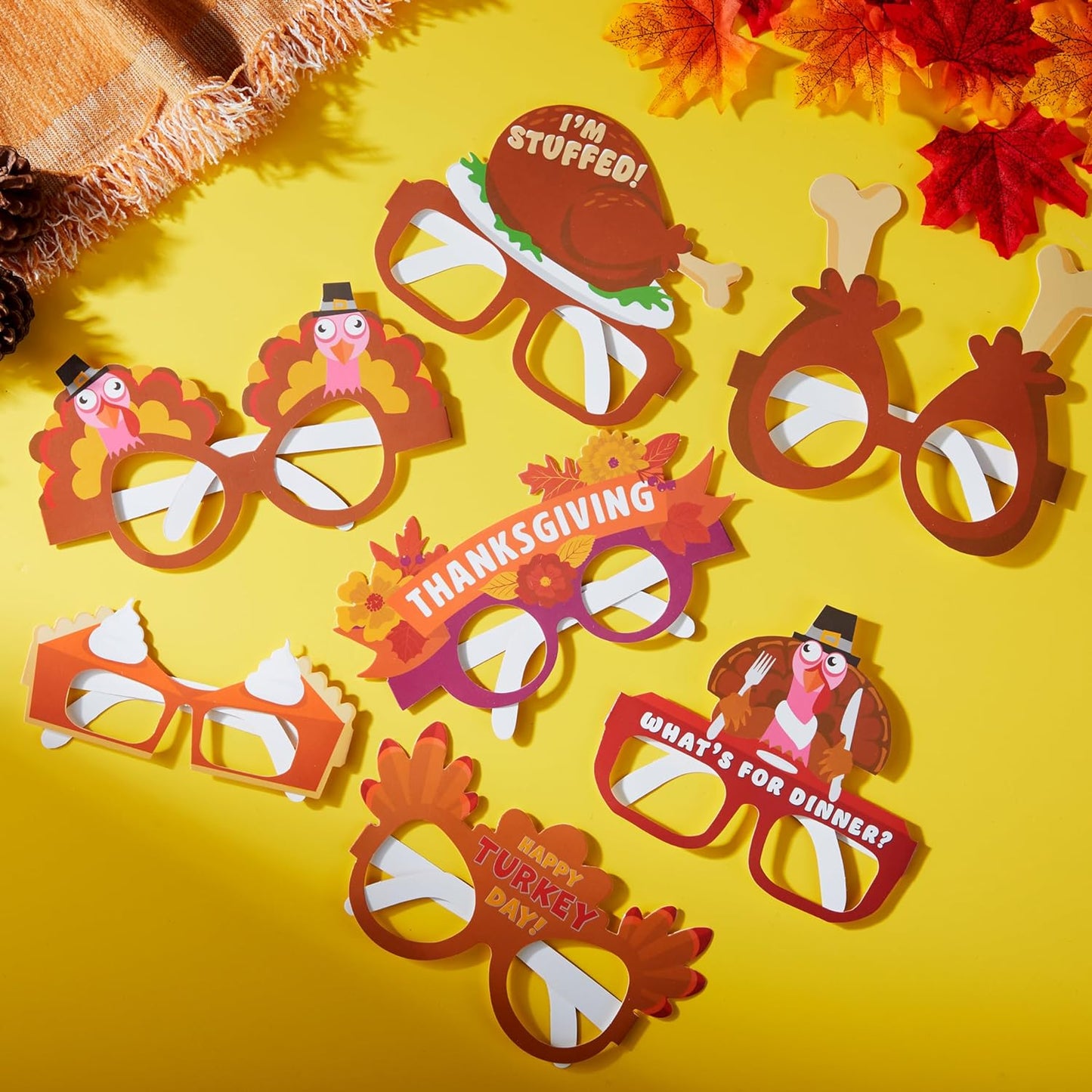 JOYIN 24 Pcs Thanksgiving Turkey Eyeglasses, Turkey Eyewear Frame Pumpkin Maple Leaves Photo Props for Kids Thanksgiving Harvest Party Decoration and Thanksgiving Day Accessories (One Size Fits All)