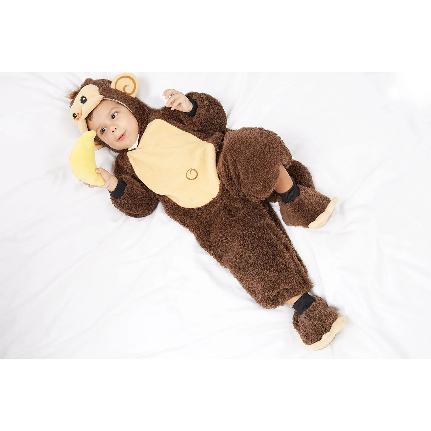 SYNCFUN Monkey Costume Set for Kids with Toy Banana, Halloween Costume, Hooded Jumpsuit Jumpsuit