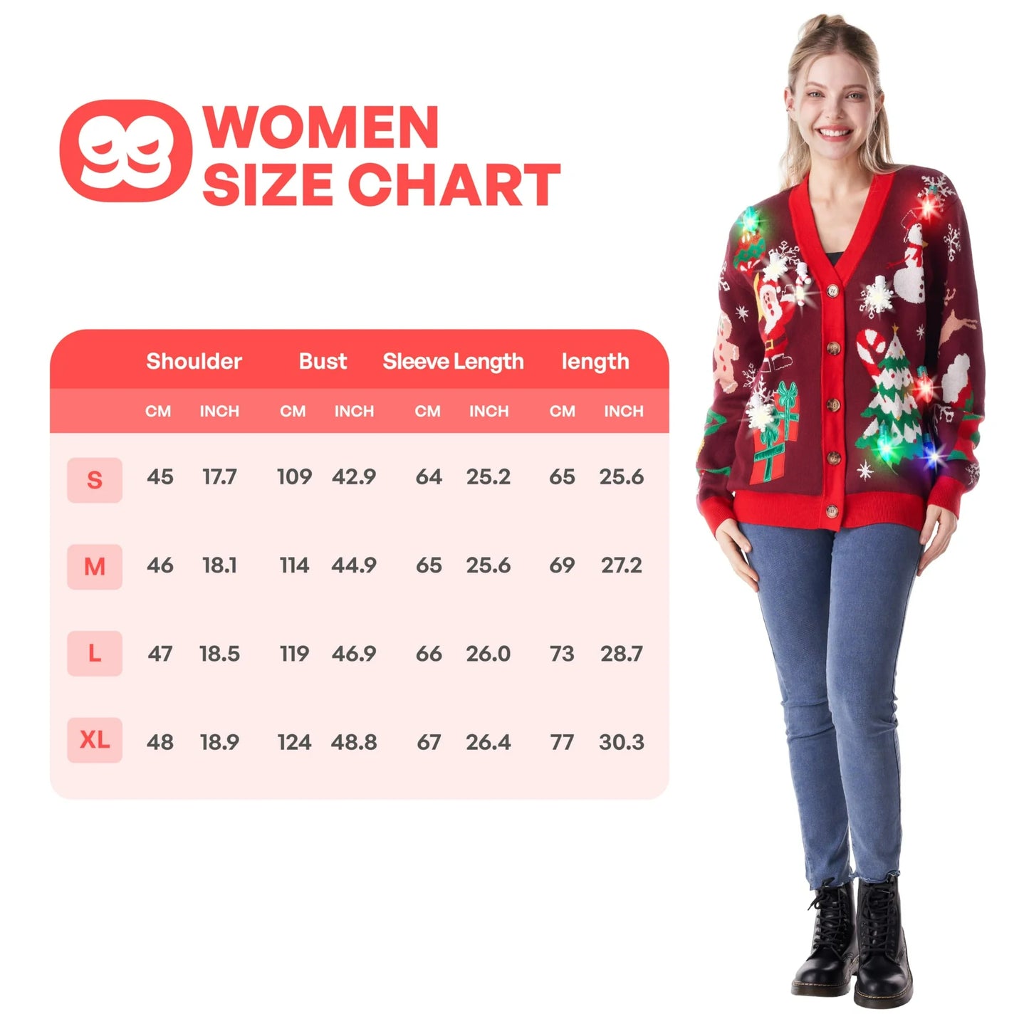 Joyfy Light Up Christmas Sweater Cardigan,Ugly Christmas Sweaters for Women,Funny Rudolph Reindeer Jumper Christmas Sweater for Women 2024