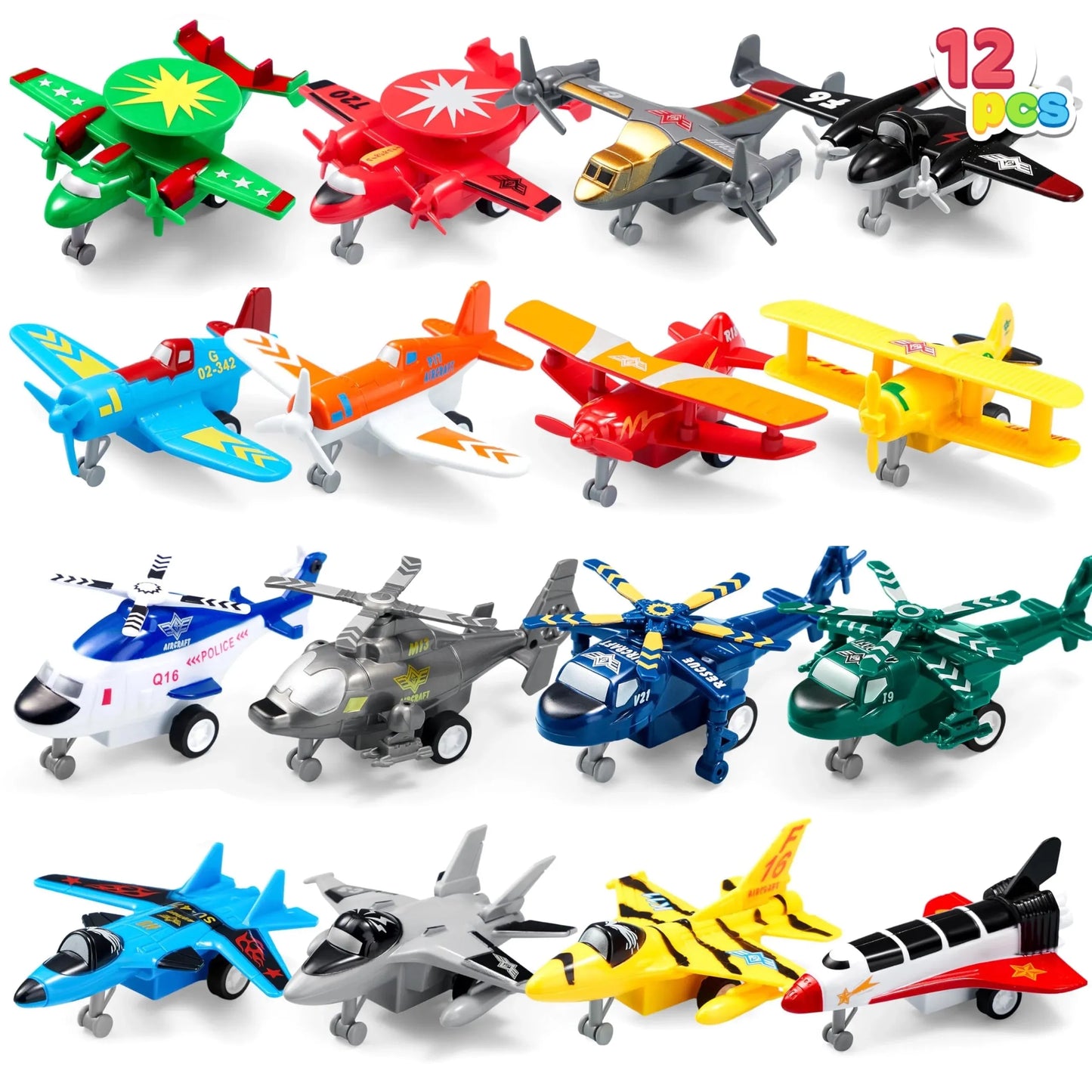 Syncfun 16 Pcs Airplane Toys for Toddlers 1-3, Mini Car Party Favors, Pull Back Plane Playset Including Helicopter, Fighter Jet, Bomber, Biplane, Gifts for Kids