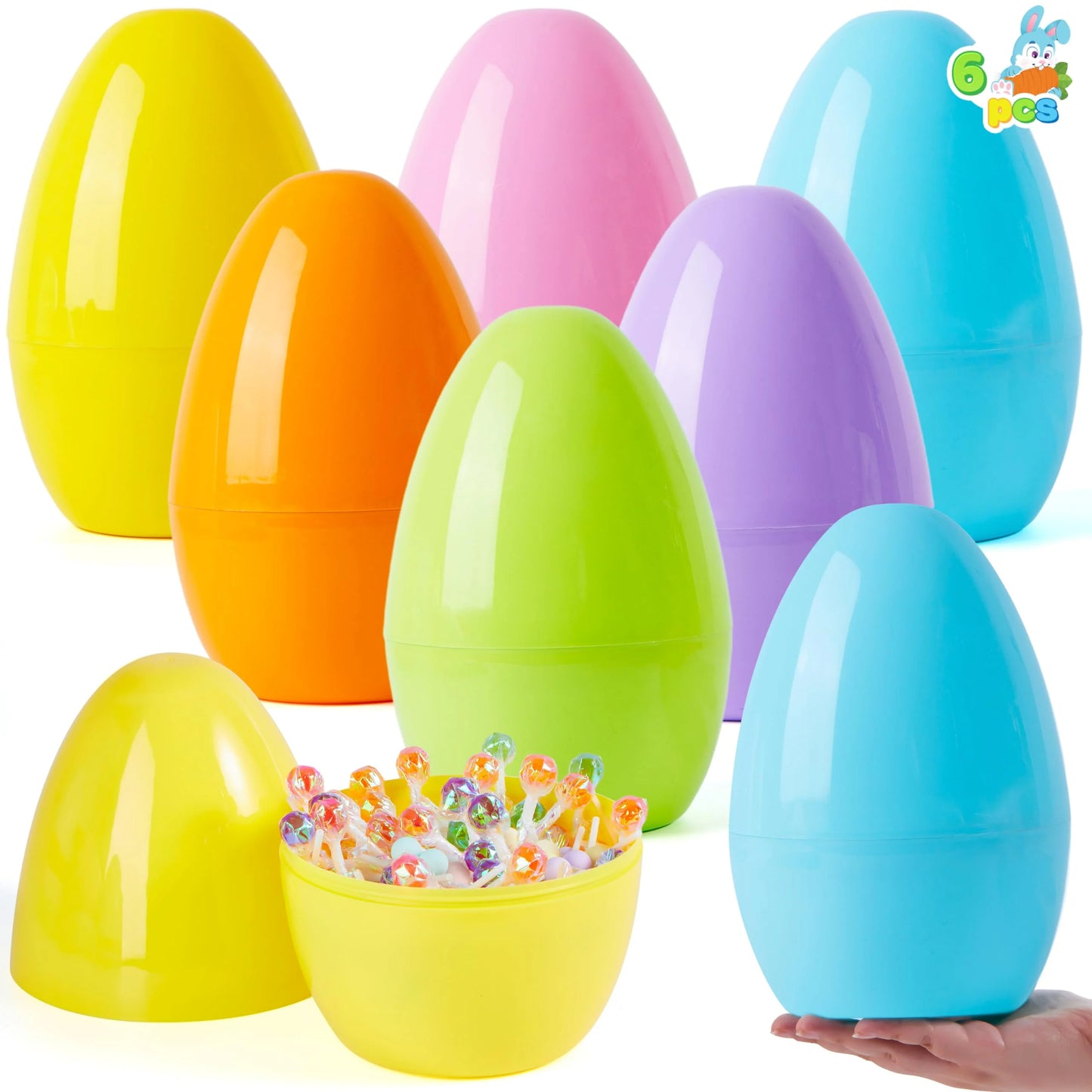 6 Pieces Giant Easter Eggs, 10 Inch Large Plastic Eggs Stuffable, Giant Easter Eggs for Easter Egg Hunting Supplies
