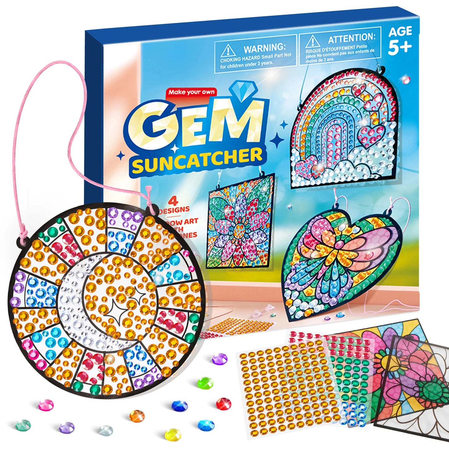Joyfy 4 Pcs Window Art Making Kits, Sun Catcher Gem Painting Kits, Arts And Crafts for Kids Girls 5 6 8 12
