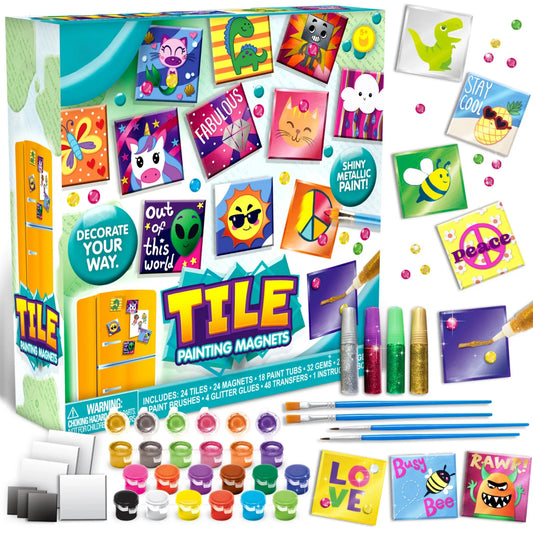 SYNCFUN 24 Magnetic Mini Tiles Art Kit, DIY Art Supplies for Toddler Activities, Arts and Crafts for Kids Ages 3-12