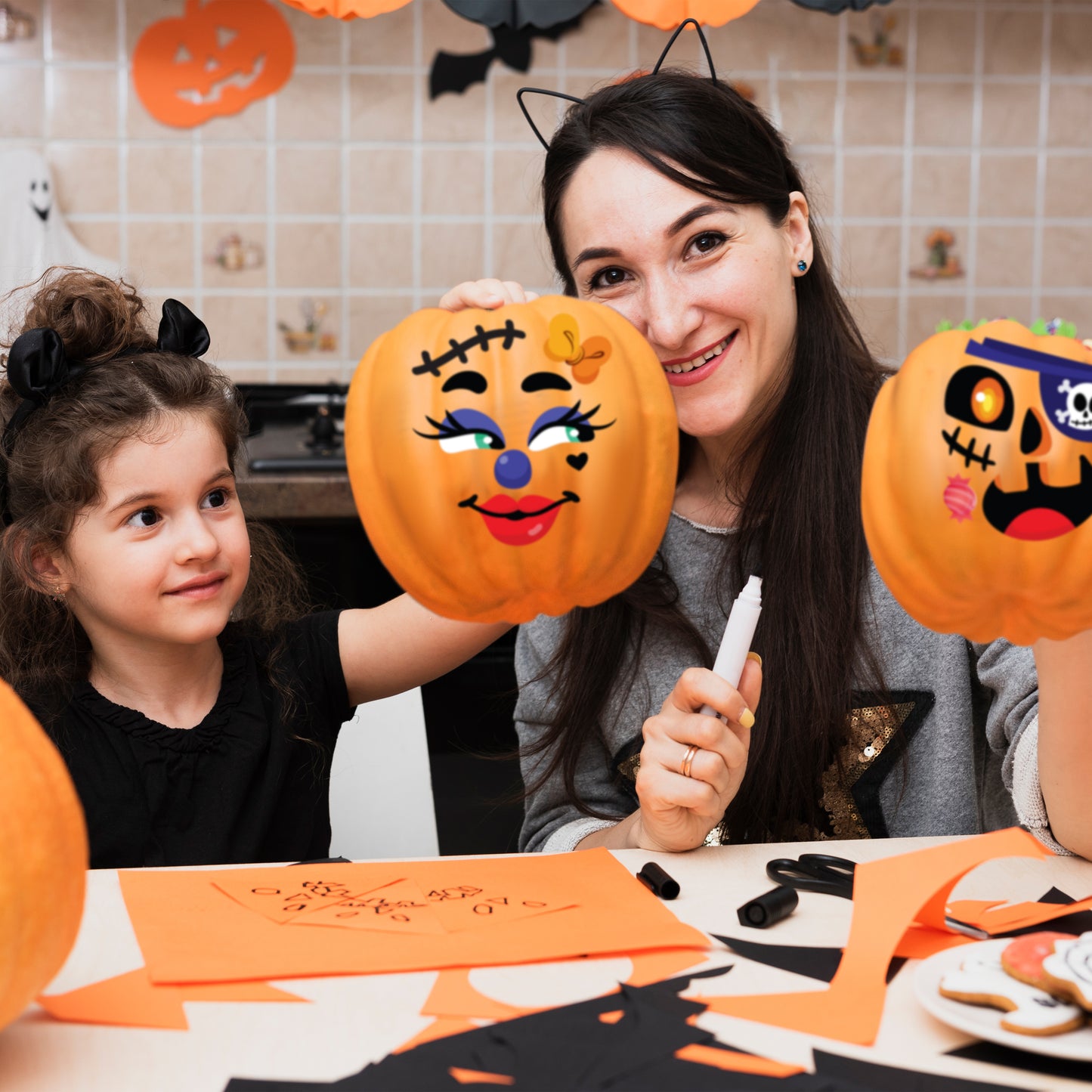 SYNCFUN 40 Pcs Halloween Stickers Pumpkin Decorations Kit with 12 Designs,Pumpkin Face Stickers for Halloween Party Supplies Games,Halloween Crafts for Kids