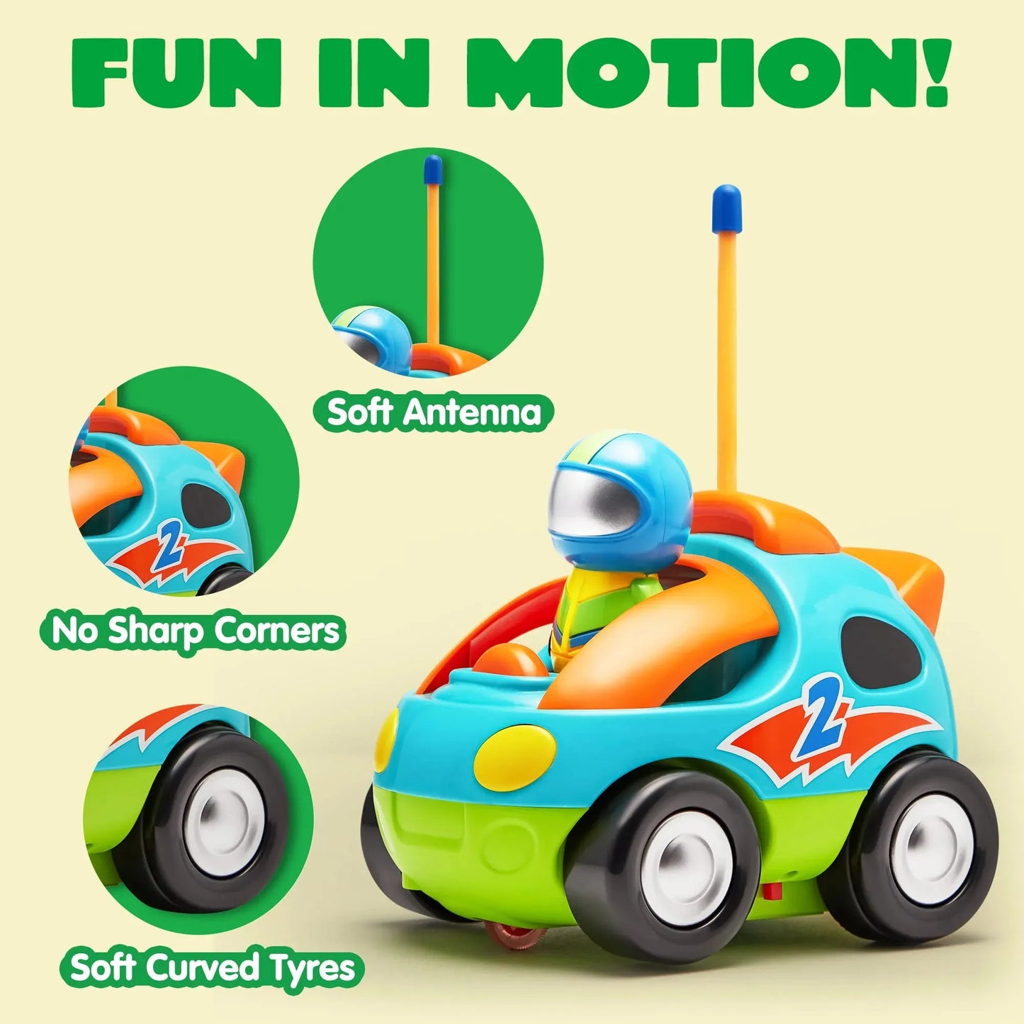 Syncfun Remote Control Car for Kids, Cartoon Race Car Toy for Boys, Toddlers Easter Basket Stuffers and Birthday Gift