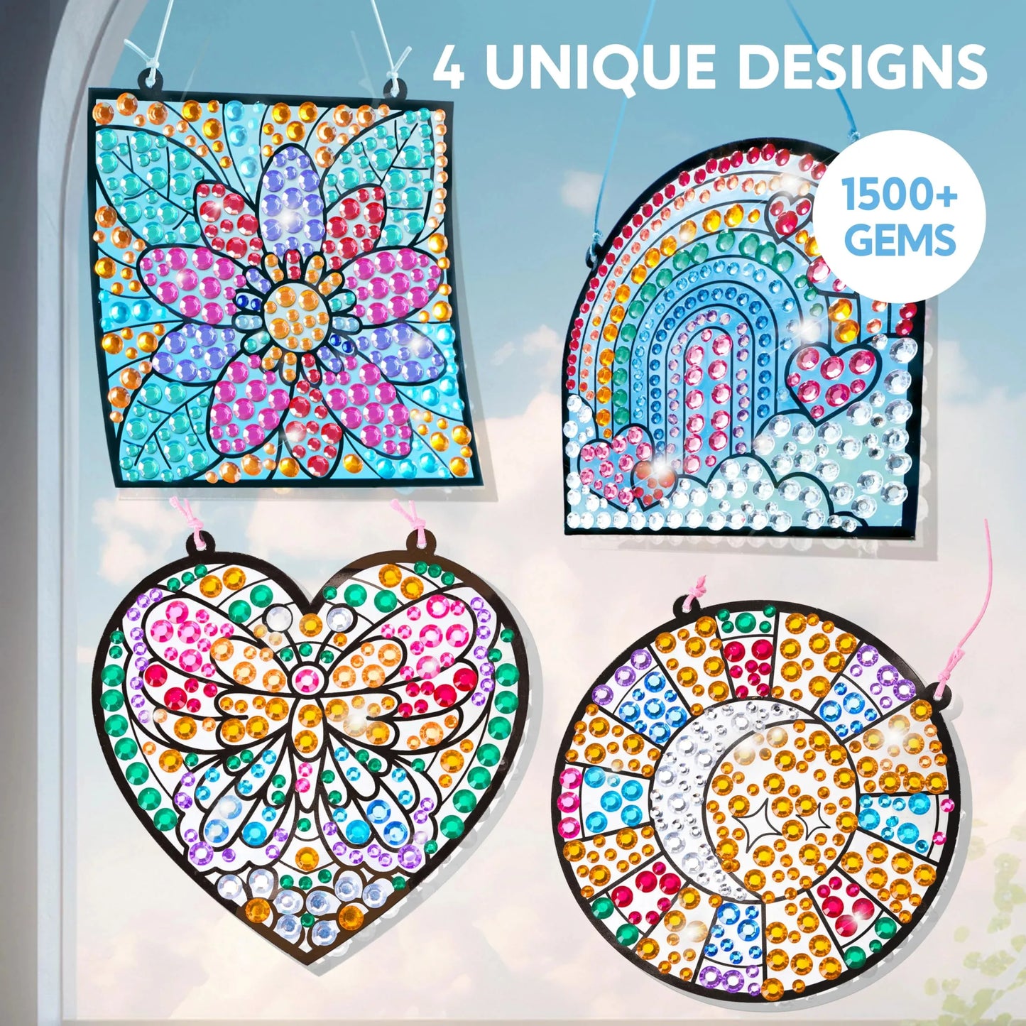 Joyfy 4 Pcs Window Art Making Kits, Sun Catcher Gem Painting Kits, Arts And Crafts for Kids Girls 5 6 8 12