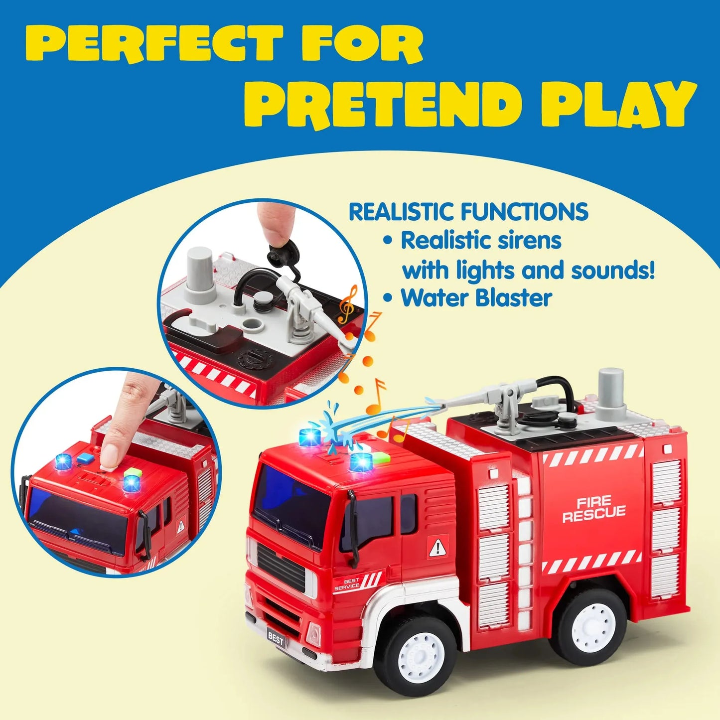 Joyfy Toddlers Play Vehicles Toy, 3 Pack Emergency Rescue Car Vehicles with Light and Sound, Friction Powered Toy for Kids 2 3 4 5 6 Year Old Boys Girls