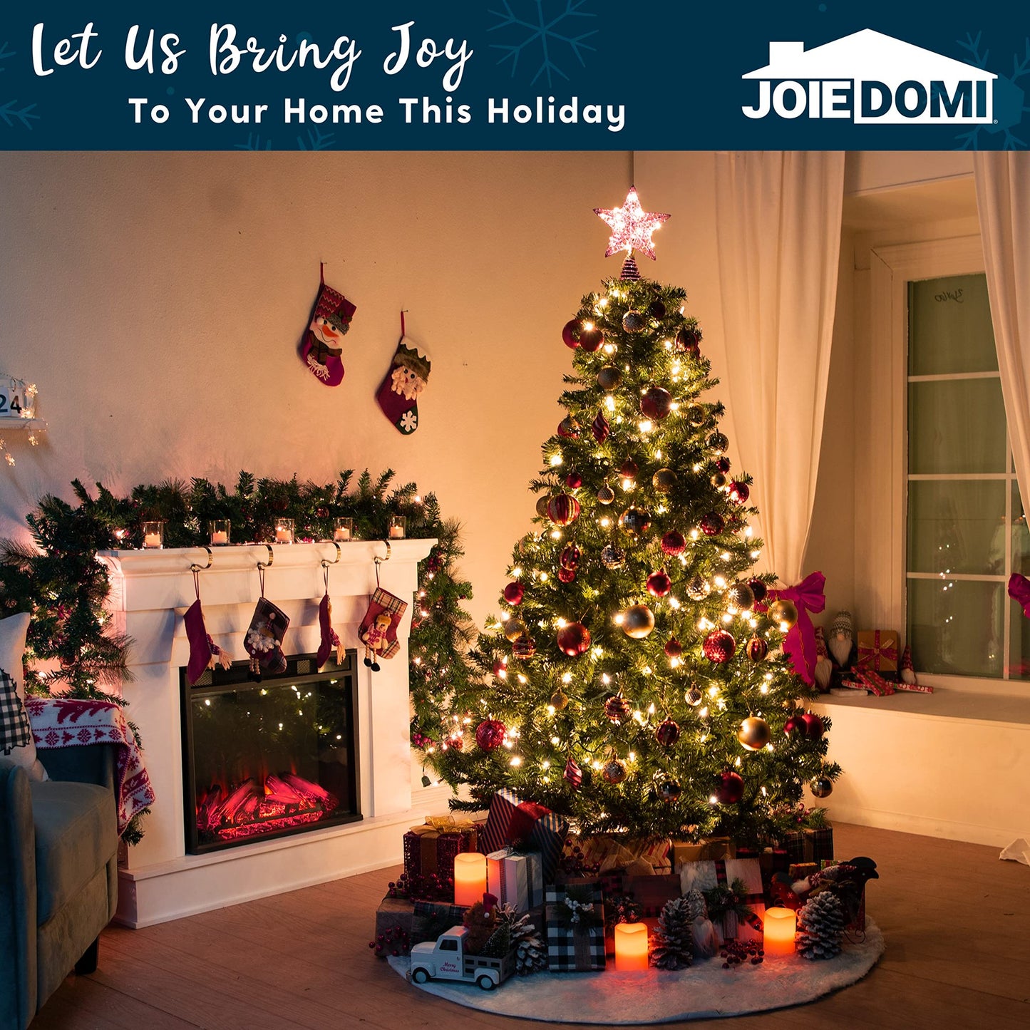 Joyfy Christmas Tree Topper,with LED Pink Glitter Small Star Tree Topper with Lights,Light Up Tree Topper Christmas Decorations Xmas Tree Decorations