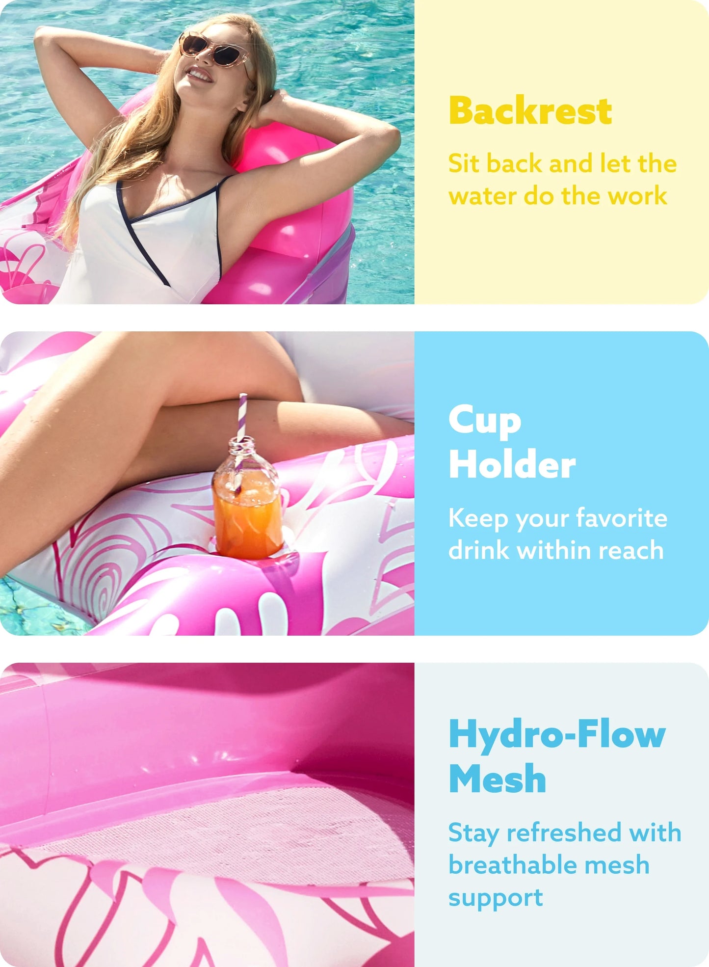 Pool Lounge Float with Canopy for Adult, Inflatable Pool Floats Lounger Raft Floaties Water Floating Recliner Chair with Cup Holders Foot Rest Swimming Pool Floaty
