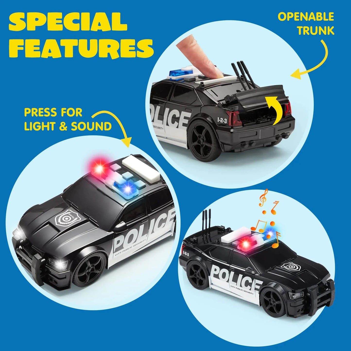 Syncfun 4 Packs Emergency Vehicle Toy Playsets, Friction Powered Vehicles with Light and Sound, Including Fire Truck, Ambulance Toy, Play Police Car and Toy Helicopter, Best Toddler Kids Boys Gifts