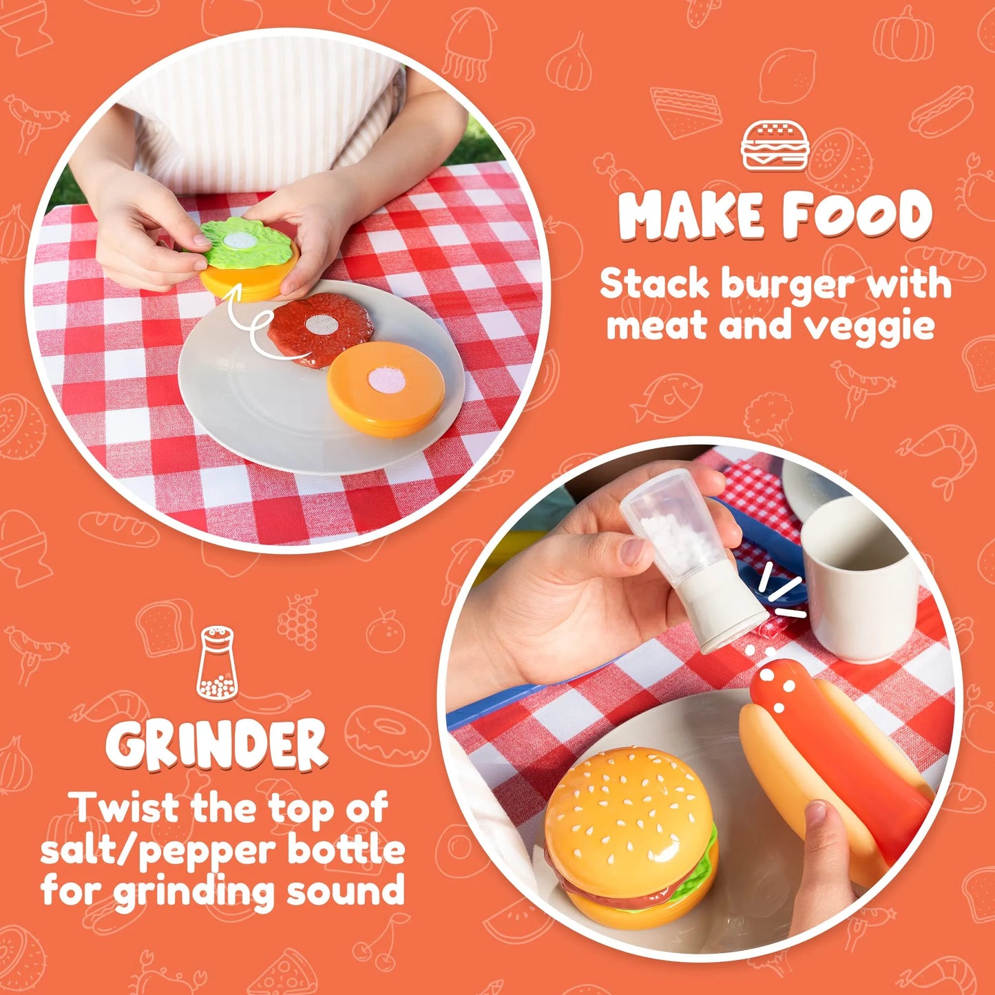 Syncfun 27 Pcs Kids Kitchen Toy Playset, BBQ Grill Pretend Play Food Sets, Gift for Toddlers 2 3 4 Years Old Girls Boys
