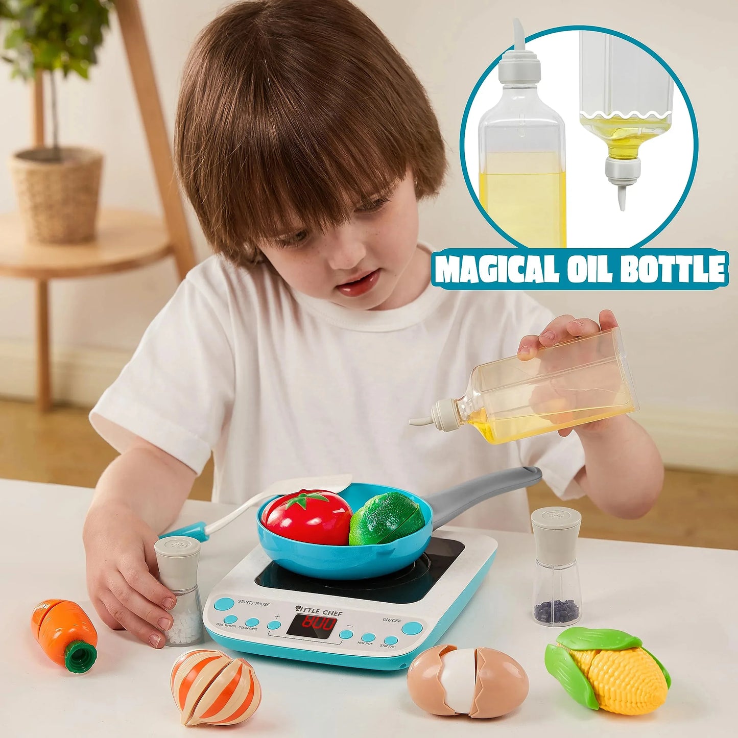 Syncfun 37Pcs Kids Kitchen Playset, Pretend Play Cookware Set Including Pots and Pans, Play Food, Cutting Vegetables, Gifts for Toddler Boys Girls Ages 1-8