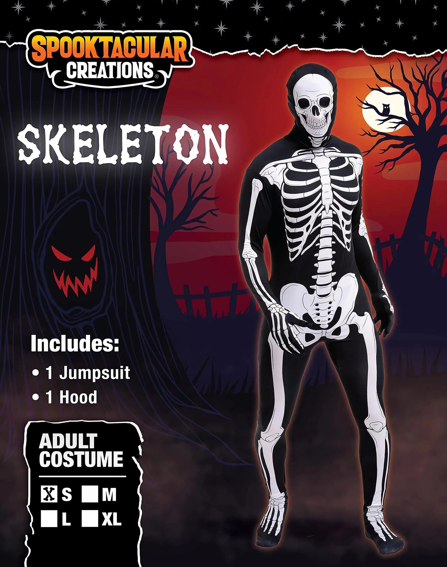 Syncfun Skeleton Bodysuit Halloween Men Costume with Hood for Adults Halloween Themed Parties Role Playing Cosplay