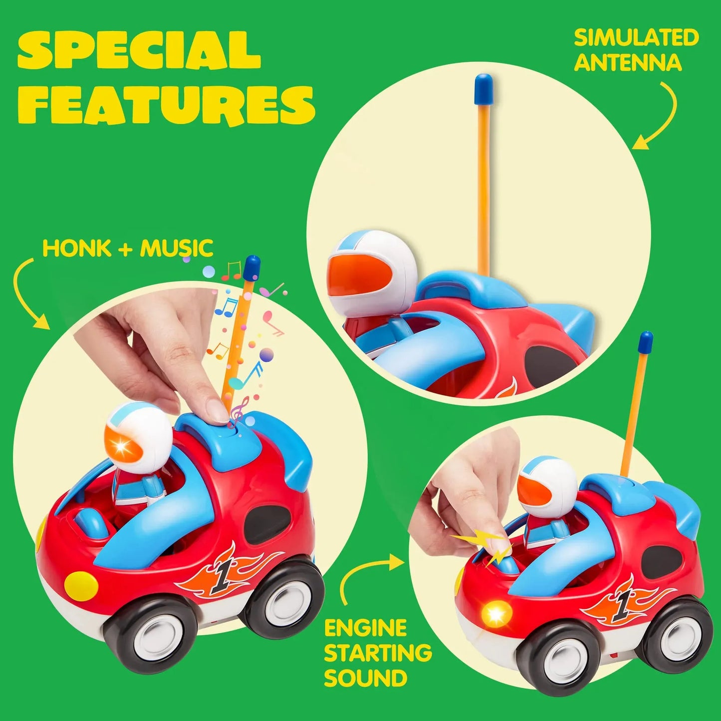 Syncfun Remote Control Car for Kids, Cartoon Race Car Toy for Boys, Toddlers Easter Basket Stuffers and Birthday Gift