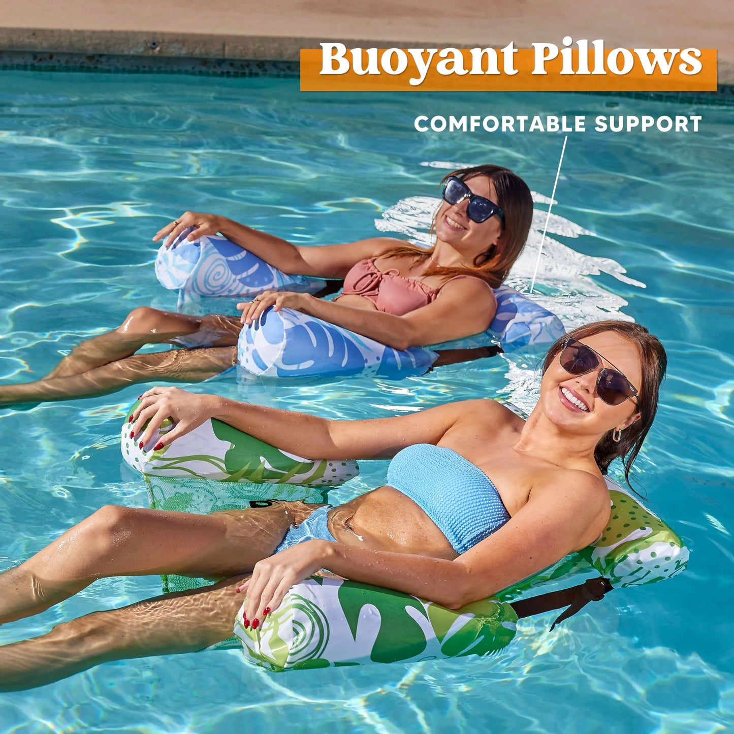 Syncfun Pool Floats Chairs Adults, Inflatable Pool Lounge Chairs, Plant Pattern Floating Pool Hammock Chair for Adults, Blow up Pool Noodles Floats for Pool Party Summer Water Fun