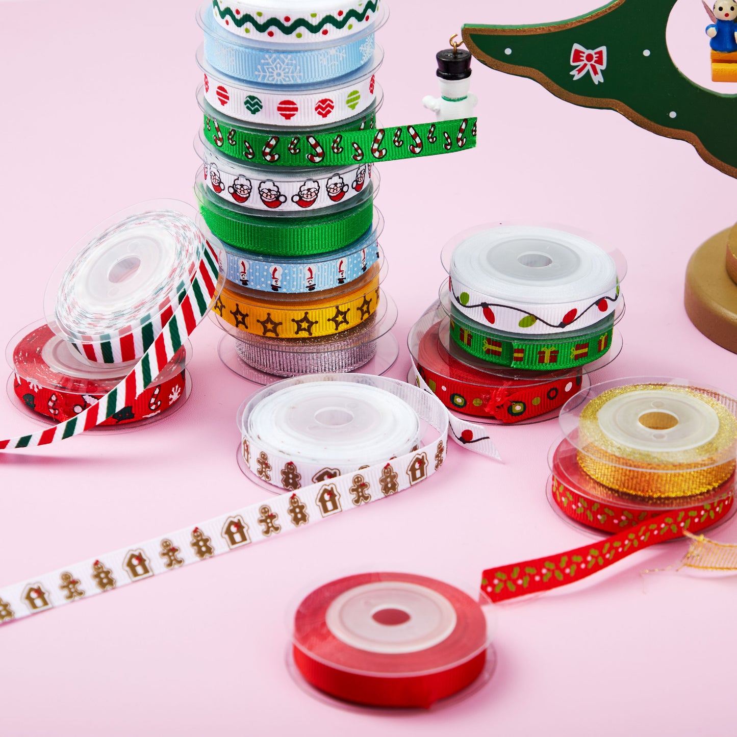 SYNCFUN 270 ft Satin Ribbon Assortment, 18 Pcs