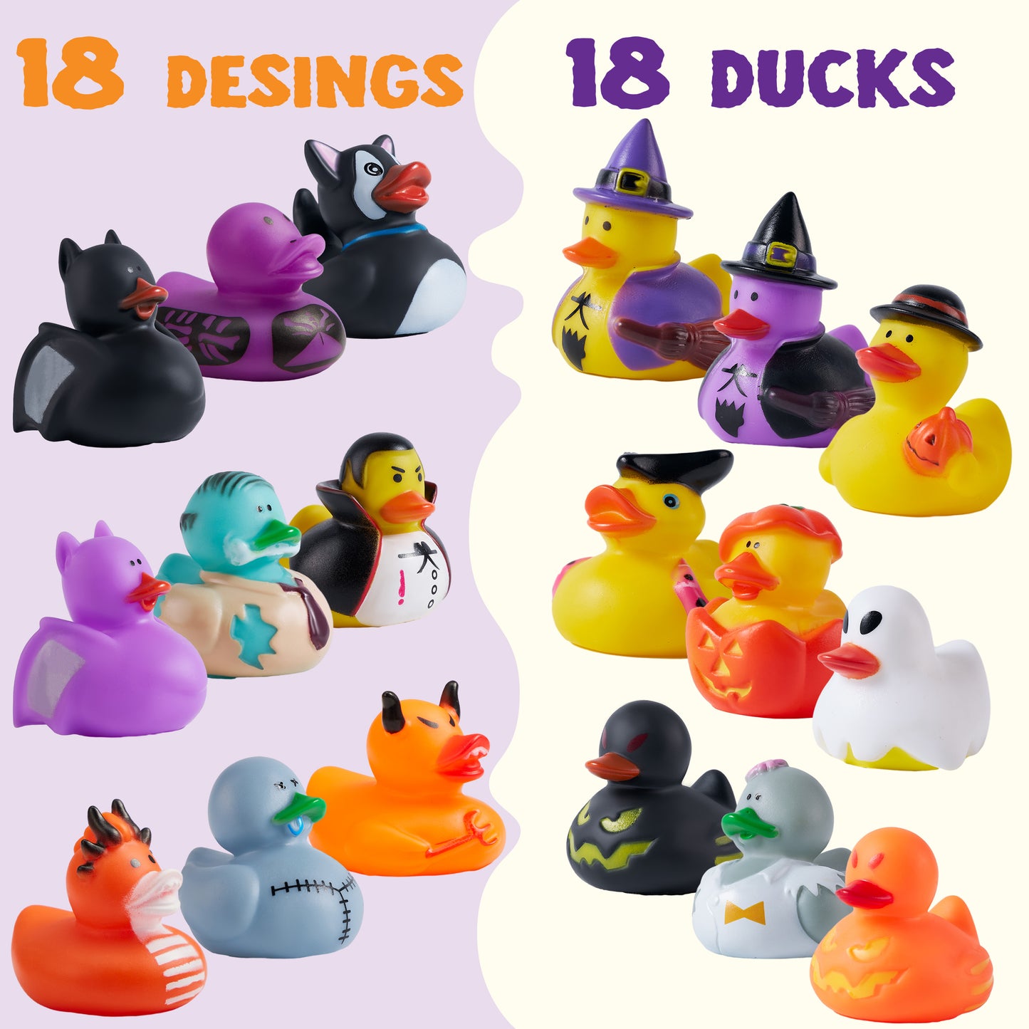 SYNCFUN 18 Pcs Halloween Rubber Ducks,Halloween Toys Rubber Ducks in Bulk for Baby Toddlers Kids,Halloween Bath Toy Basket Prizes,Halloween Toys for Trick or Treaters