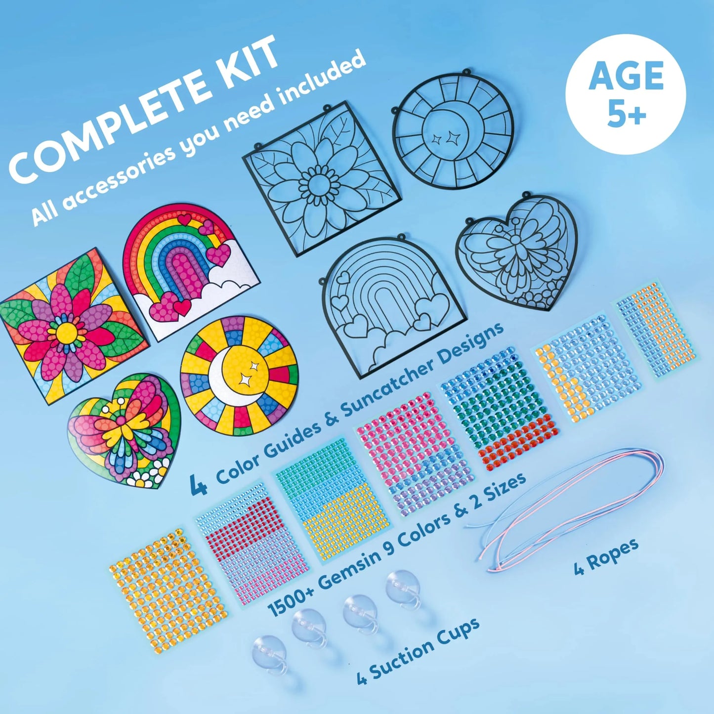 Joyfy 4 Pcs Window Art Making Kits, Sun Catcher Gem Painting Kits, Arts And Crafts for Kids Girls 5 6 8 12