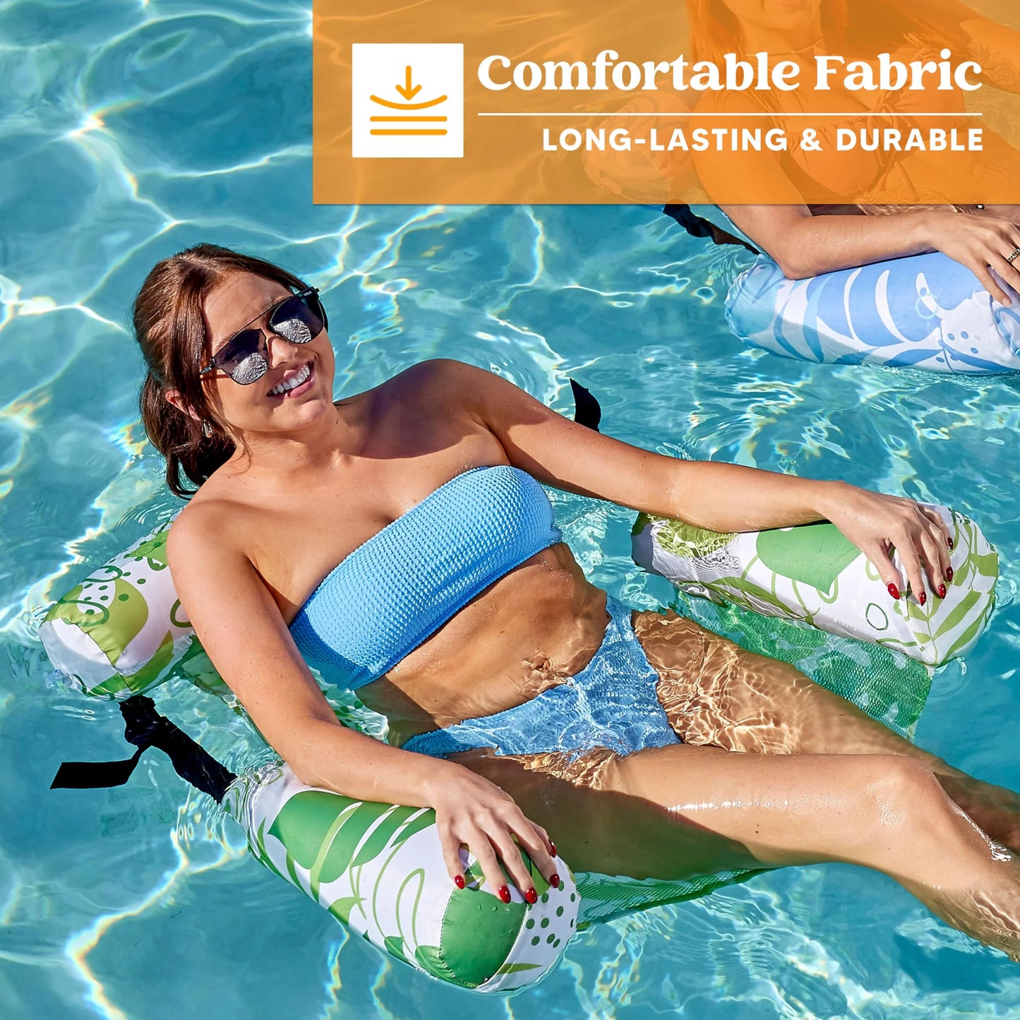 Syncfun Pool Floats Chairs Adults, Inflatable Pool Lounge Chairs, Plant Pattern Floating Pool Hammock Chair for Adults, Blow up Pool Noodles Floats for Pool Party Summer Water Fun