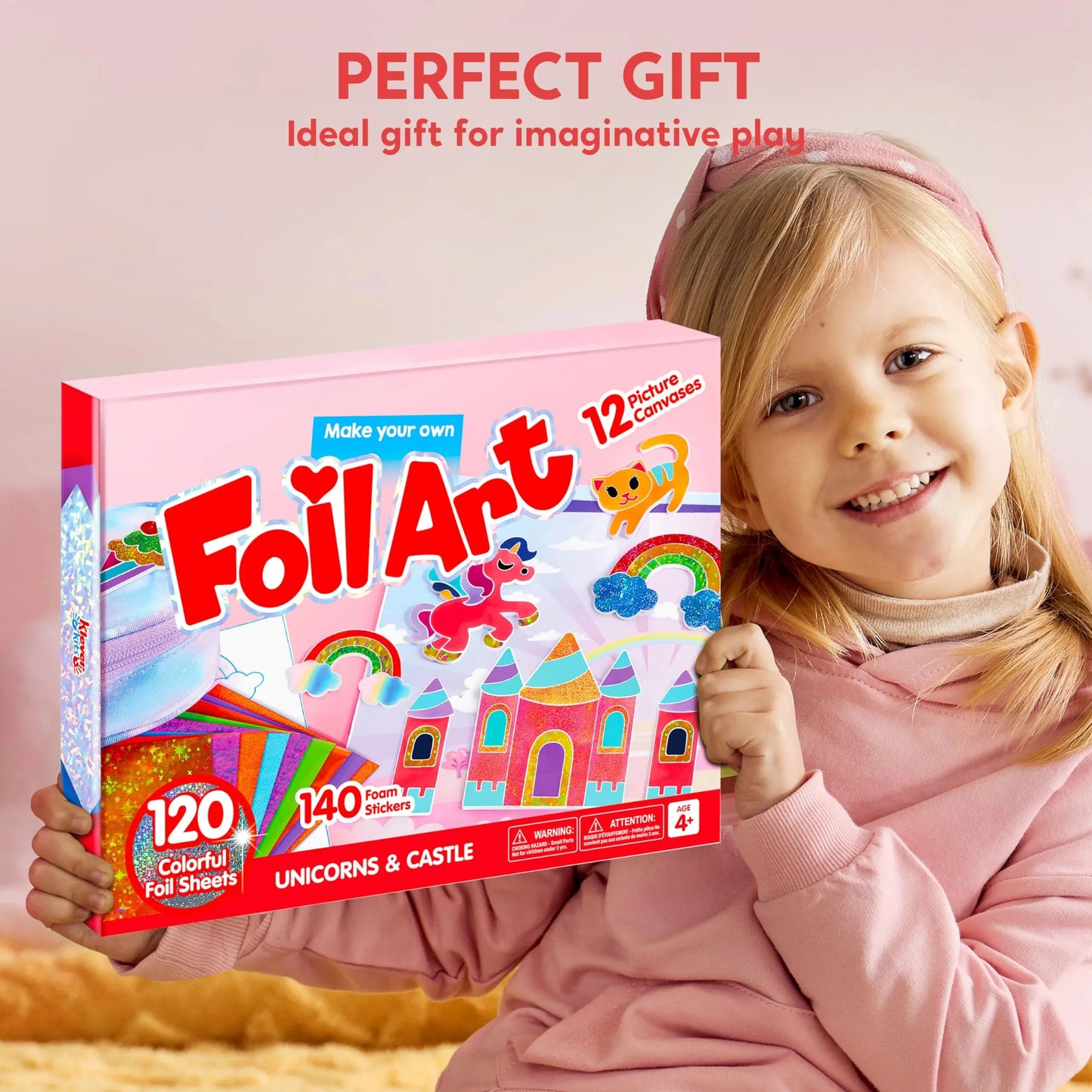 Syncfun Fun Foil Art Kit for Kids , No Mess Art Kit with 12 Peel and Stick Pictures, Creative DIY Foil Art Gifts for Boys & Girls Ages 4 and Up