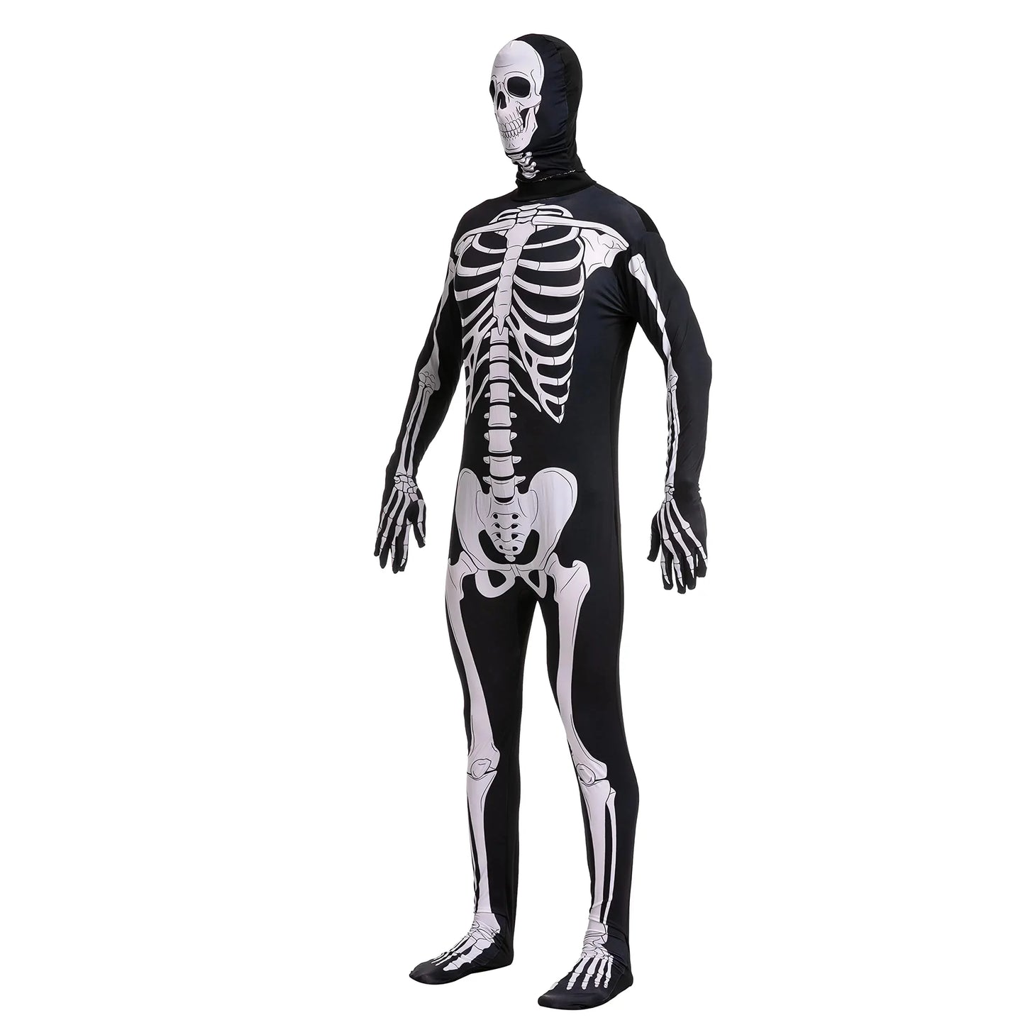 Syncfun Skeleton Bodysuit Halloween Men Costume with Hood for Adults Halloween Themed Parties Role Playing Cosplay
