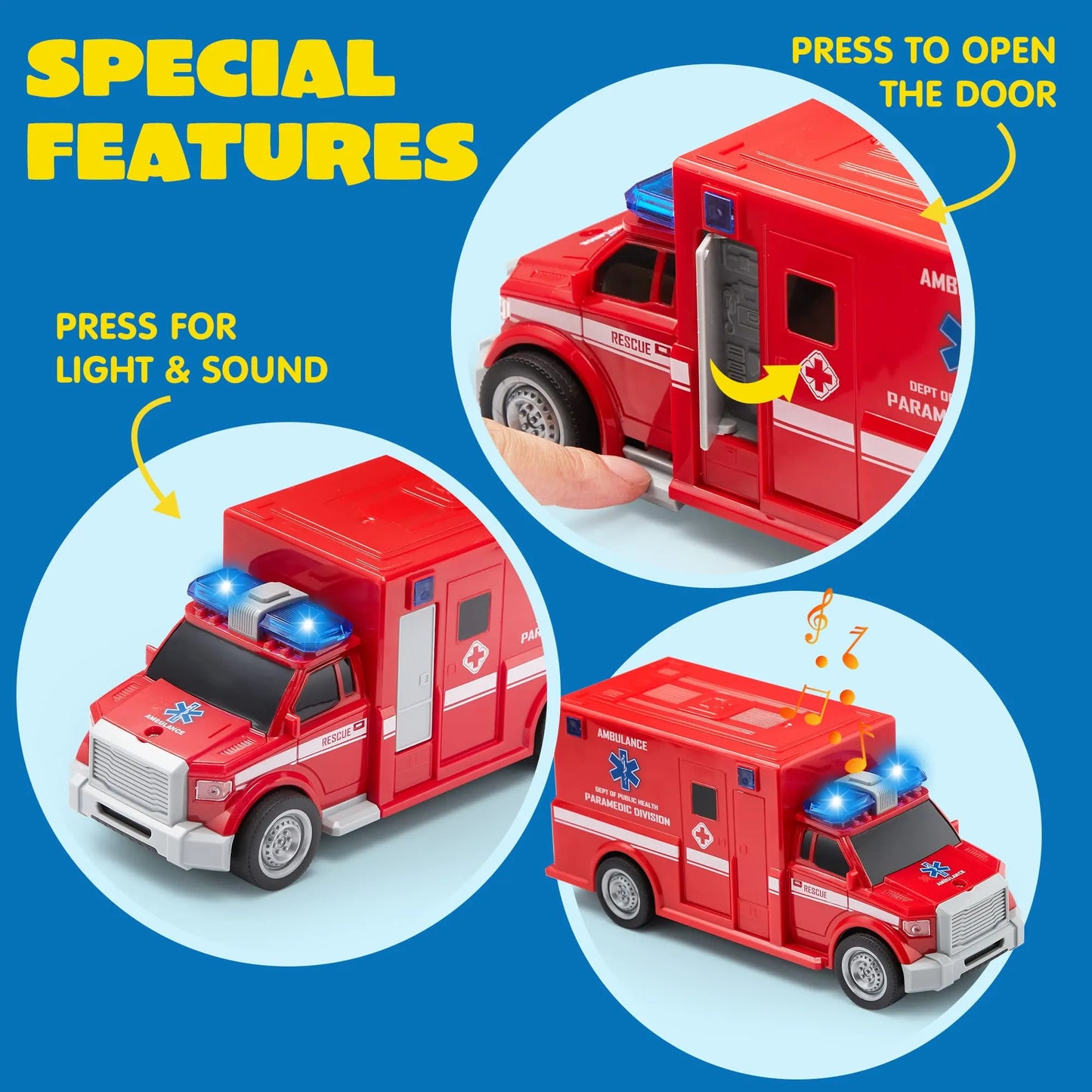 Joyfy Toddlers Play Vehicles Toy, 3 Pack Emergency Rescue Car Vehicles with Light and Sound, Friction Powered Toy for Kids 2 3 4 5 6 Year Old Boys Girls