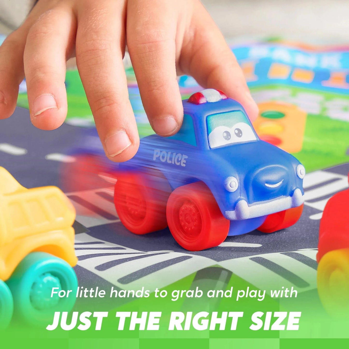 Syncfun Car Toy for Toddlers 1 2 3 Years Old, 8 Pcs Rubber Cartoon Cars with Playmat Storage Bag, Mini Baby Bath Toy Car, Birthday Gift for Kids Boys