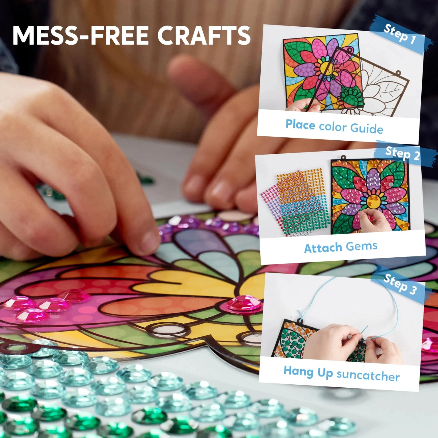 Joyfy 4 Pcs Window Art Making Kits, Sun Catcher Gem Painting Kits, Arts And Crafts for Kids Girls 5 6 8 12