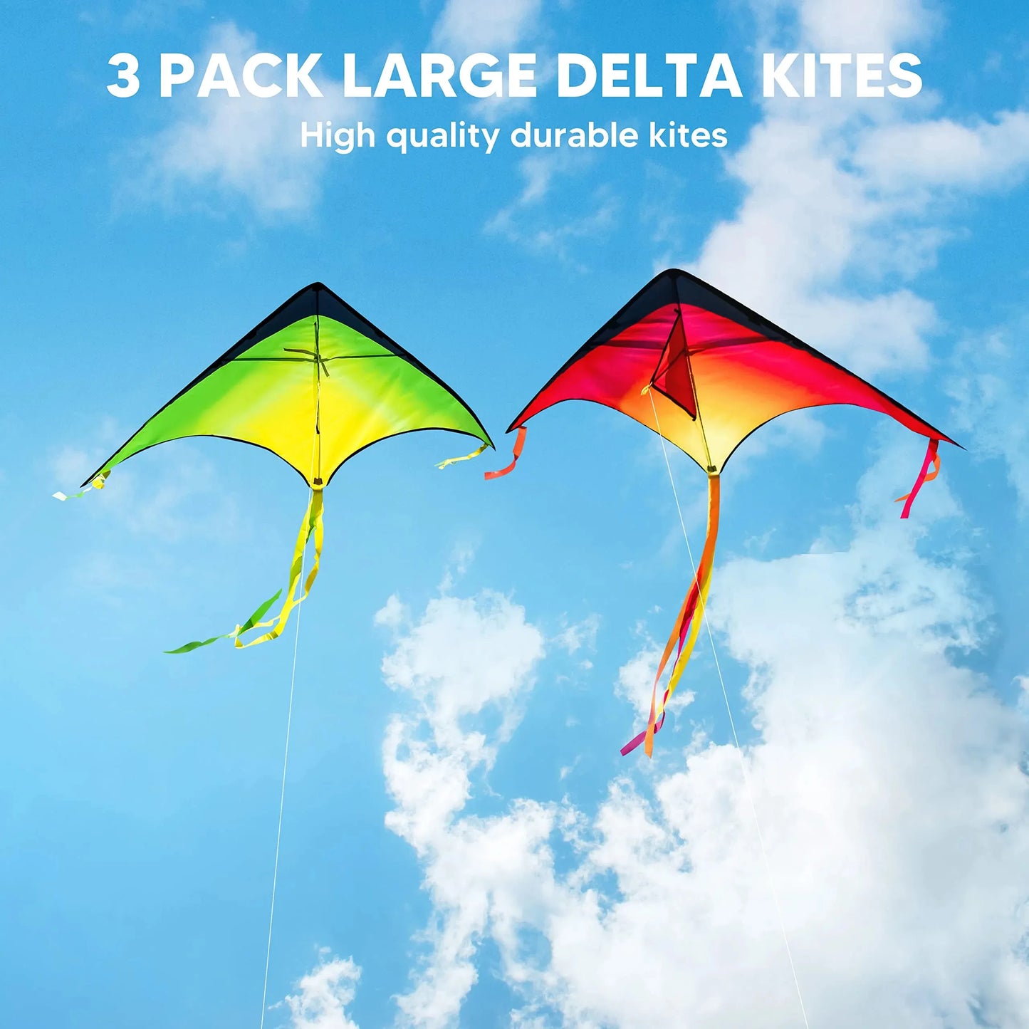 Syncfun 3 Packs Large Delta Kite, Easy to Fly Huge Kites for Kids and Adults with 262.5 ft Kite String, Beach Kite for Outdoor Games and Activities