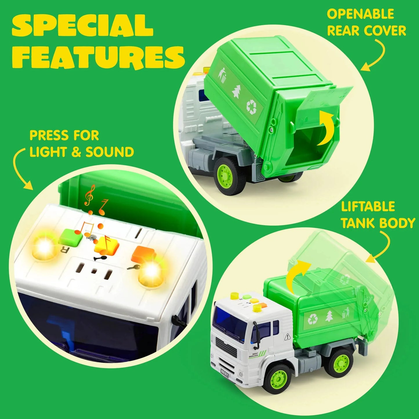 Syncfun 4 Pcs 7" Long Vehicle Toy Set, Toddlers Cars with Lights and Siren Sound, Including Play Police Car, School Bus, Toy Garbage Truck, Ambulance Toy, Birthday Party Gifts Toys for Boys 3-6