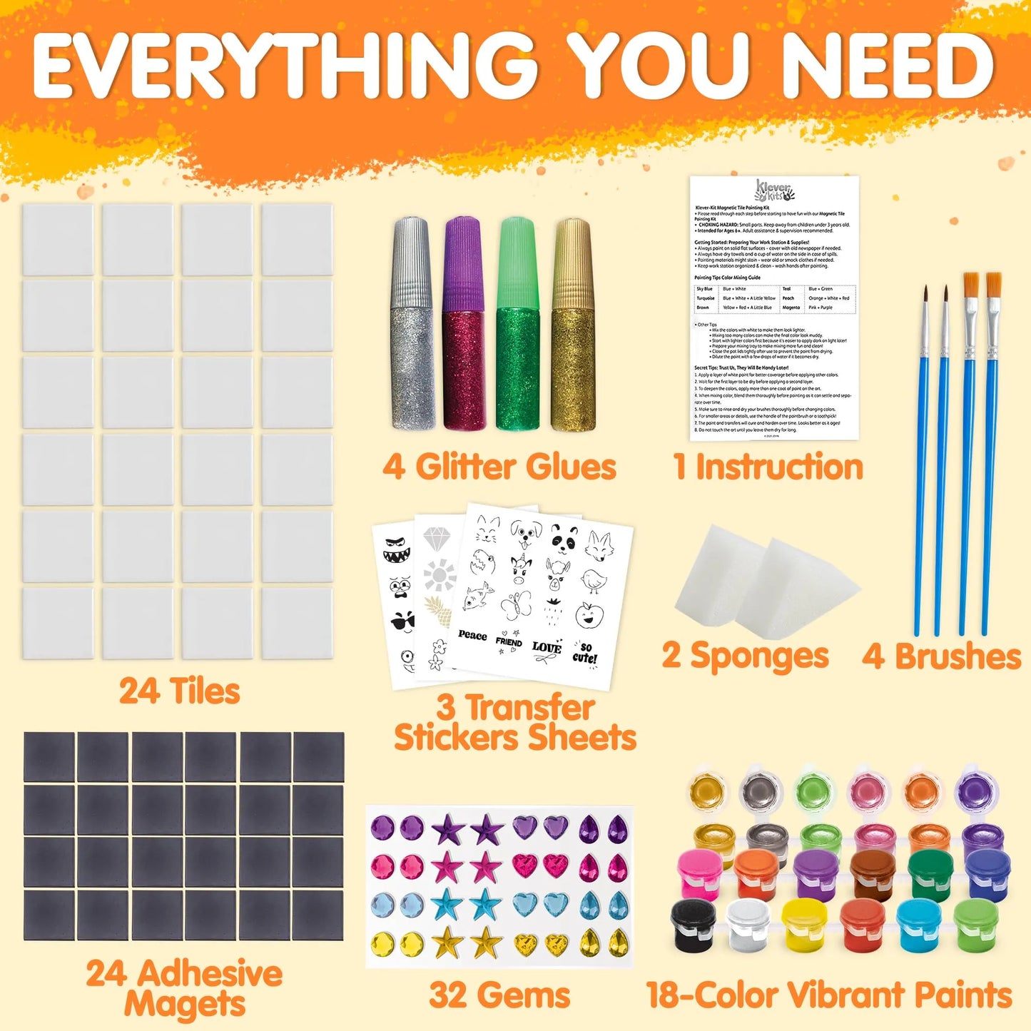 SYNCFUN 24 Magnetic Mini Tiles Art Kit, DIY Art Supplies for Toddler Activities, Arts and Crafts for Kids Ages 3-12