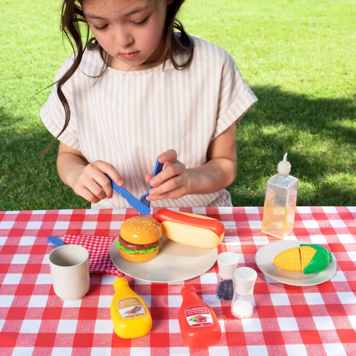 Syncfun 27 Pcs Kids Kitchen Toy Playset, BBQ Grill Pretend Play Food Sets, Gift for Toddlers 2 3 4 Years Old Girls Boys