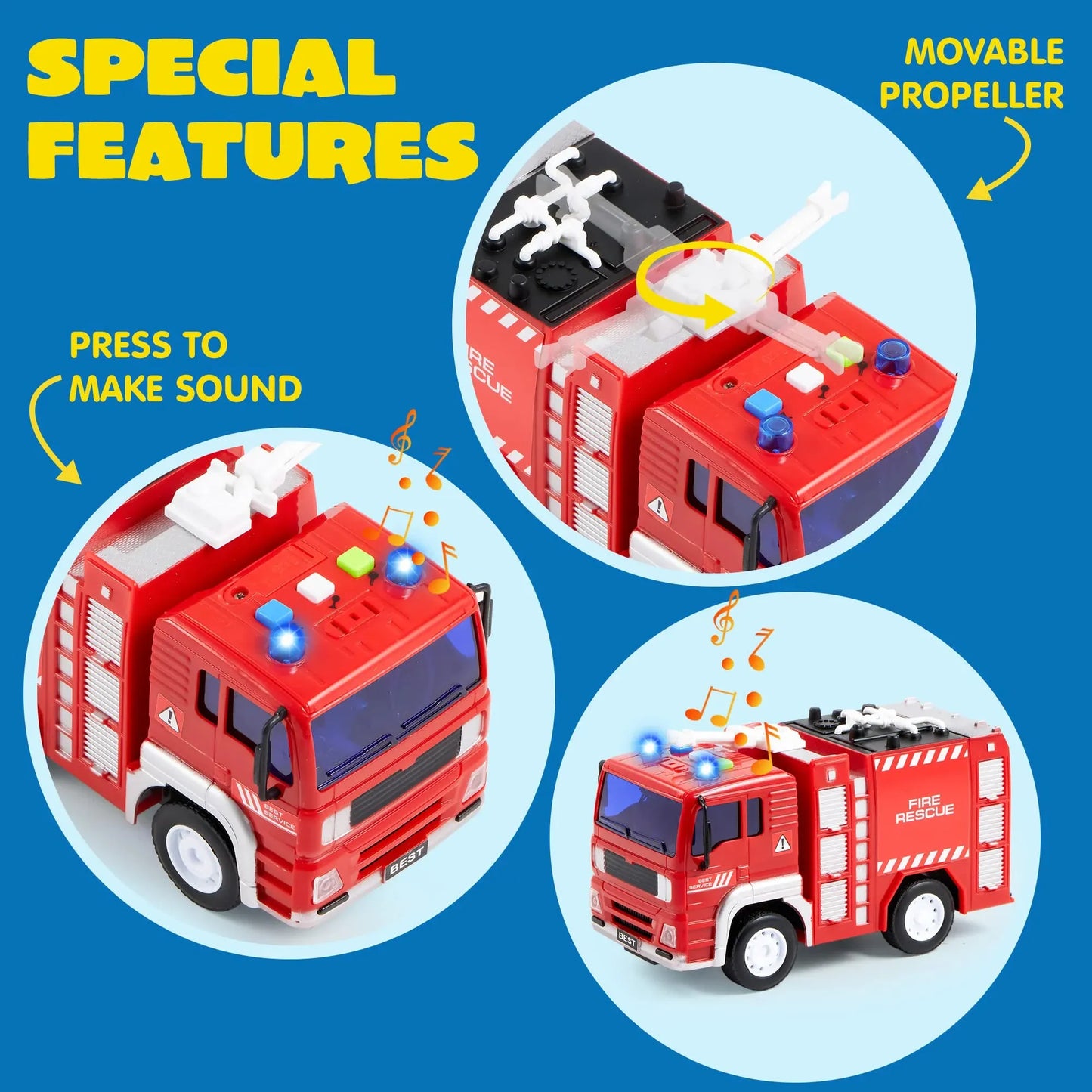 Syncfun 4 Packs Emergency Vehicle Toy Playsets, Friction Powered Vehicles with Light and Sound, Including Fire Truck, Ambulance Toy, Play Police Car and Toy Helicopter, Best Toddler Kids Boys Gifts