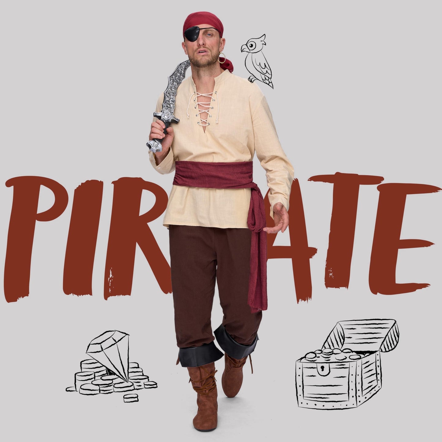 Joyfy Men Pirate Costume Set, Adult Halloween Costume Renaissance Medieval Viking Pirate Costume for Halloween Fancy Dress Up Party Cosplay