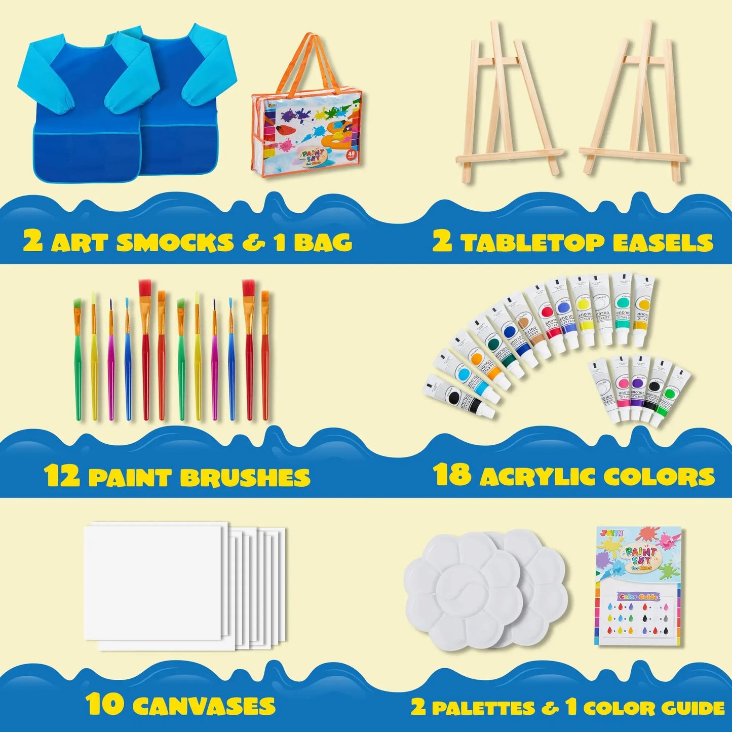 Syncfun 48 Pieces Art Painting Kits For Kids, Kids Painting Activities for Toddlers With 12 Paint Brushes, 10 Painting Canvas and 18 Acrylic Painting Colors, Gifts for Boys Girls
