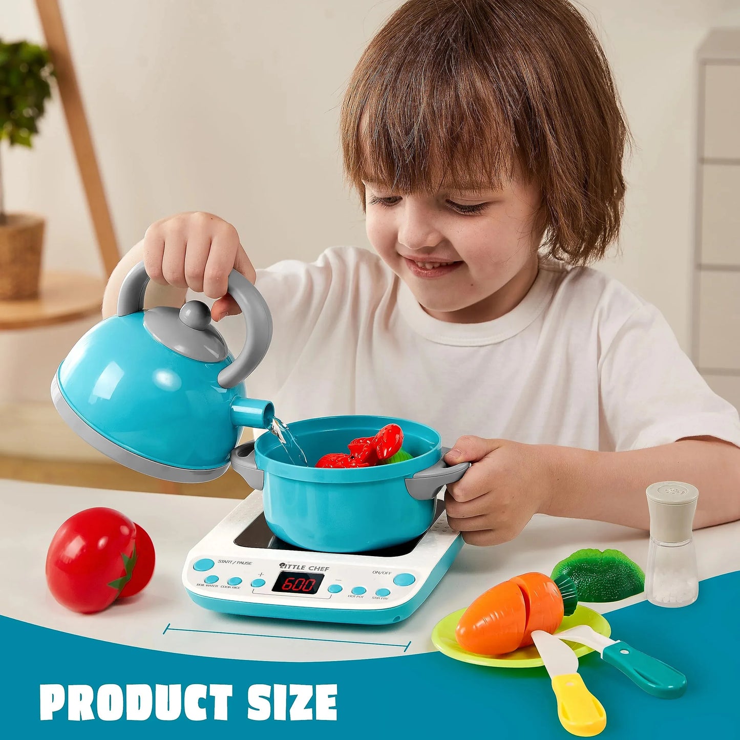 Syncfun 37Pcs Kids Kitchen Playset, Pretend Play Cookware Set Including Pots and Pans, Play Food, Cutting Vegetables, Gifts for Toddler Boys Girls Ages 1-8