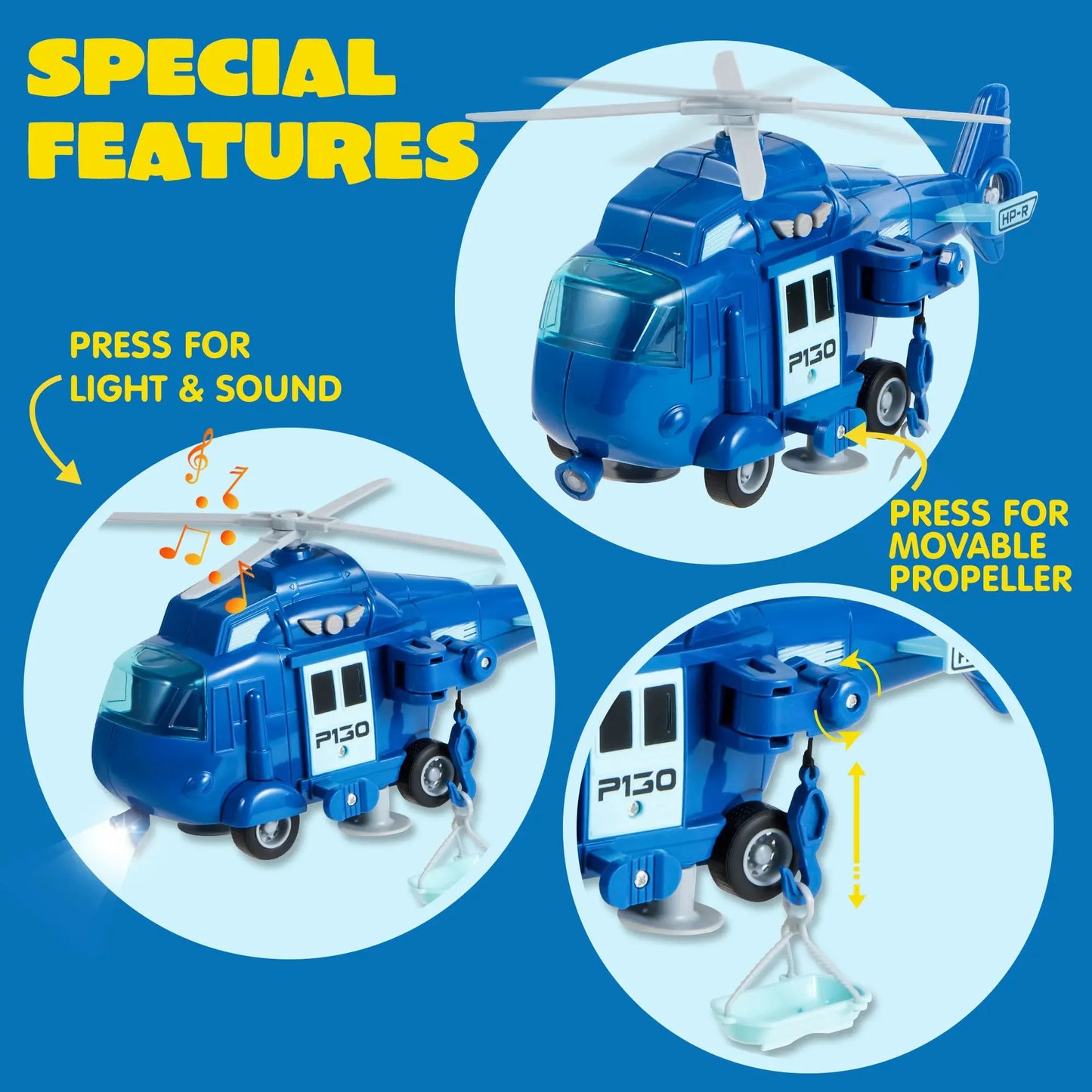 Syncfun 4 Packs Emergency Vehicle Toy Playsets, Friction Powered Vehicles with Light and Sound, Including Fire Truck, Ambulance Toy, Play Police Car and Toy Helicopter, Best Toddler Kids Boys Gifts