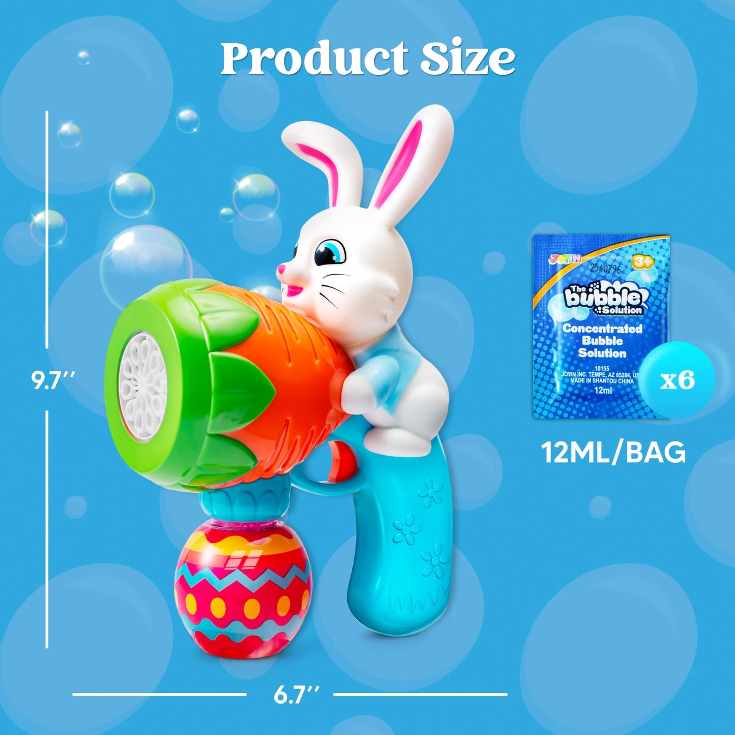 Bubble Gun Light Up Bunny Easter Toys for Kids Ages 3-8, Rabbit Bubble Machine with 6 Bubble Refill Solution for Outdoor Play, Party, Easter Basket Stuffers