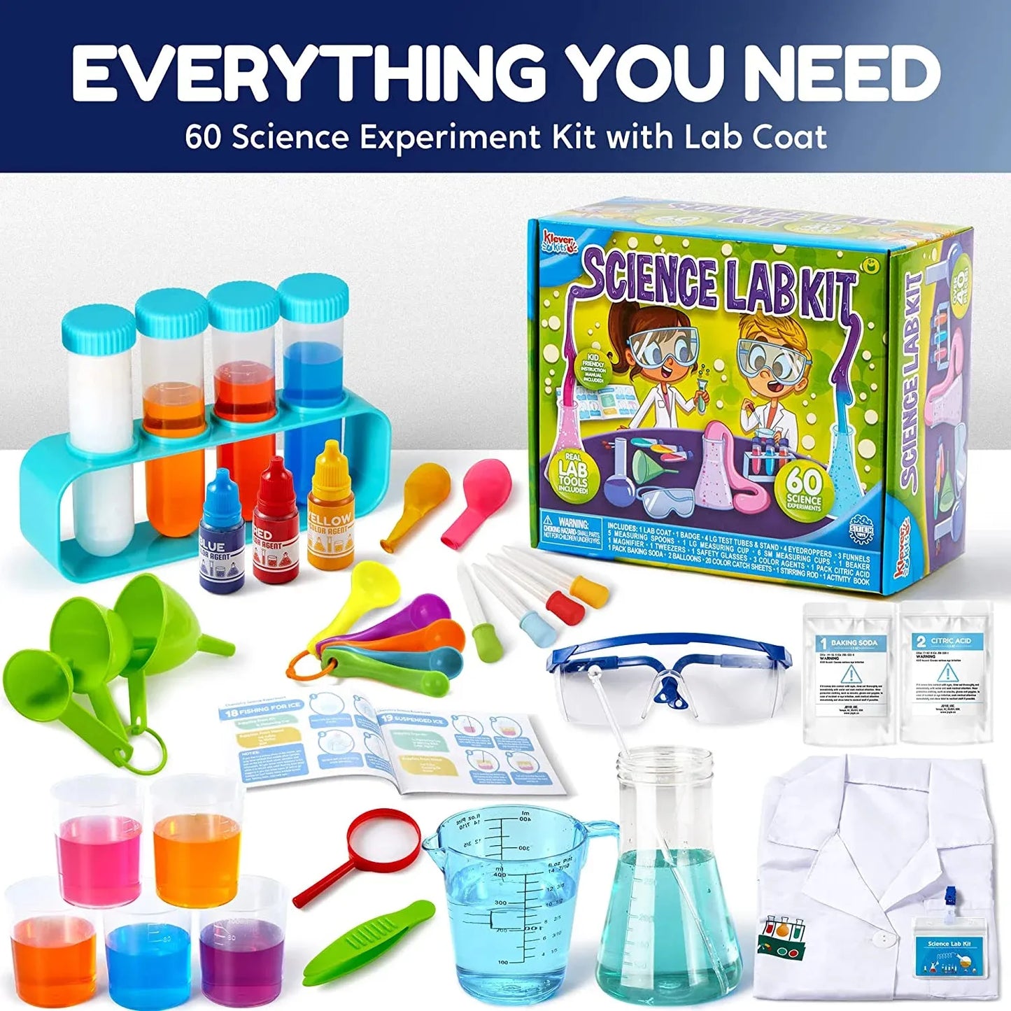 Syncfun 60 Science Kits For Kids Age 8-12 5-7, Experiment Kits With Lab Coat Scientist Costume , birthday Gift For Kids