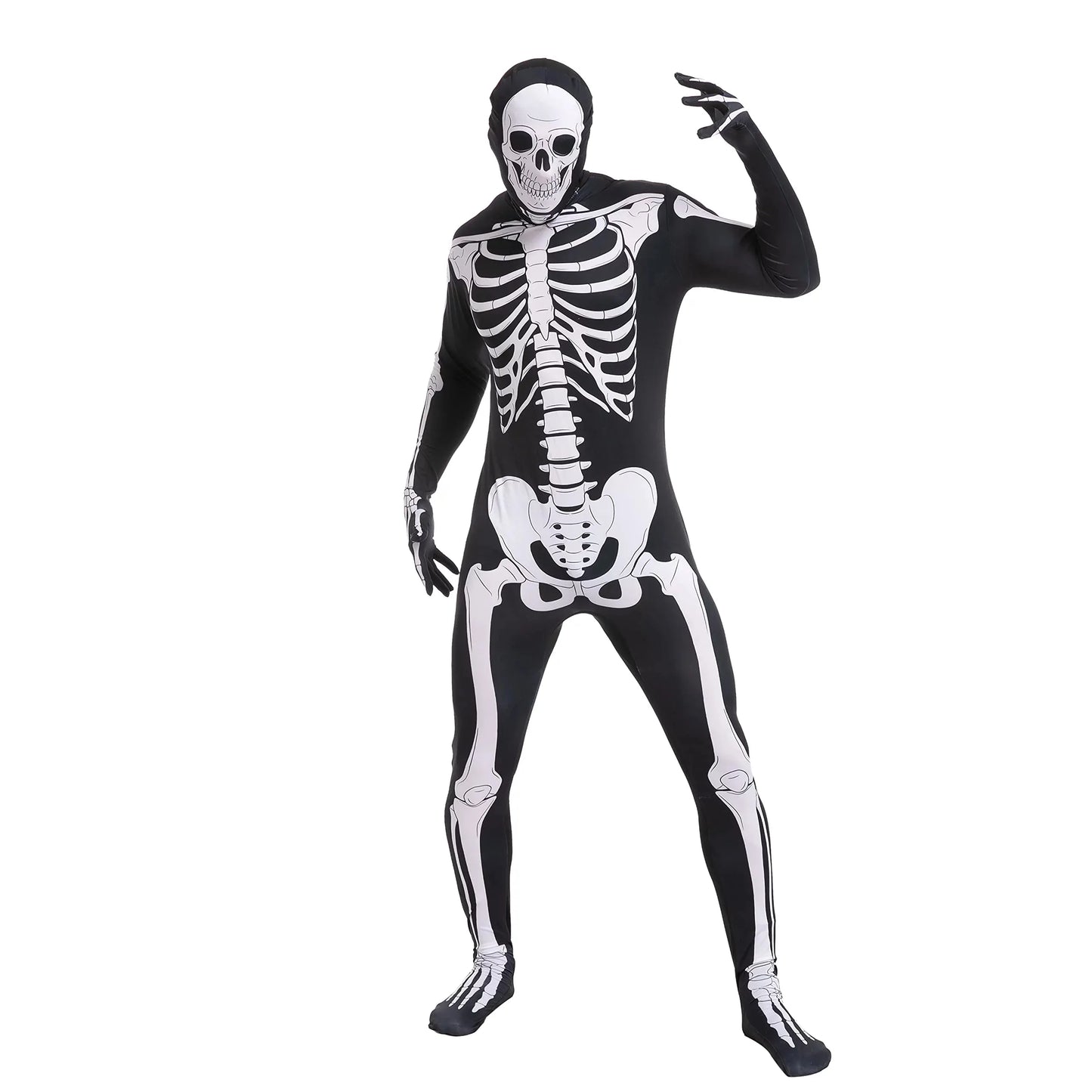 Syncfun Skeleton Bodysuit Halloween Men Costume with Hood for Adults Halloween Themed Parties Role Playing Cosplay