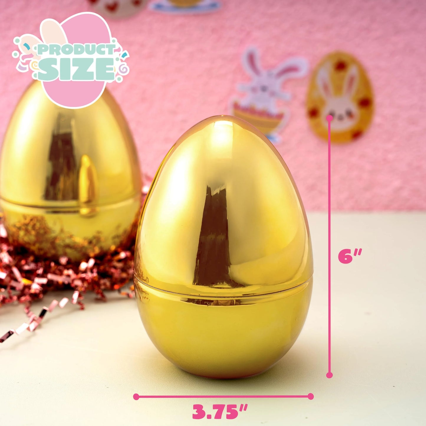 12-Pack Giant Golden Eggs, 6 Inch Metal Plastic Easter Eggs, Fillable Surprise Empty Eggs for Easter Egg Hunt Game