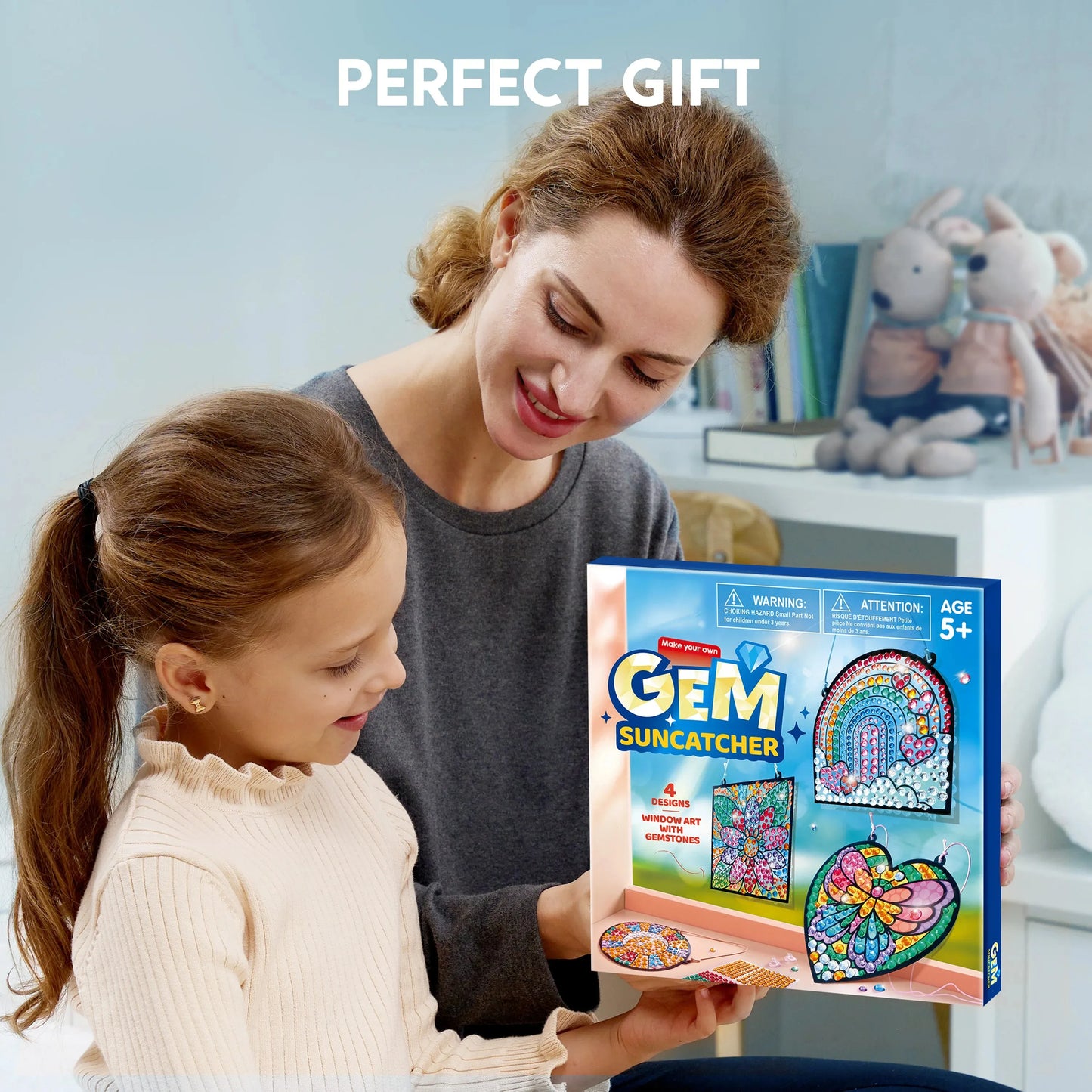 Joyfy 4 Pcs Window Art Making Kits, Sun Catcher Gem Painting Kits, Arts And Crafts for Kids Girls 5 6 8 12