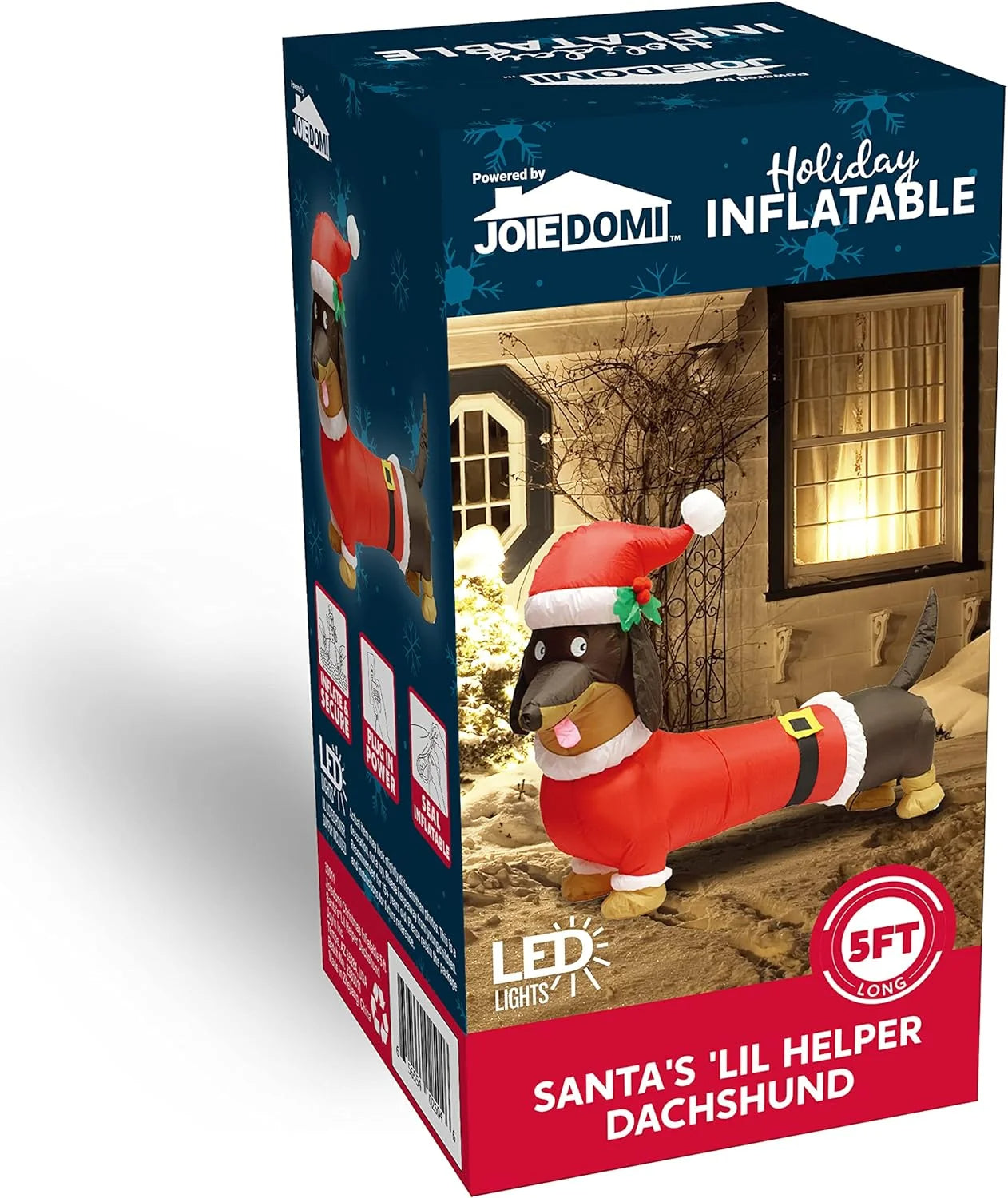 Joyfy 5 FT Christmas Inflatables Dachshund Dog Outdoor Decorations,Wiener Dog Christmas Blow Ups Yard Christmas with Built-in LEDs for Holiday Party Garden Lawn Decor