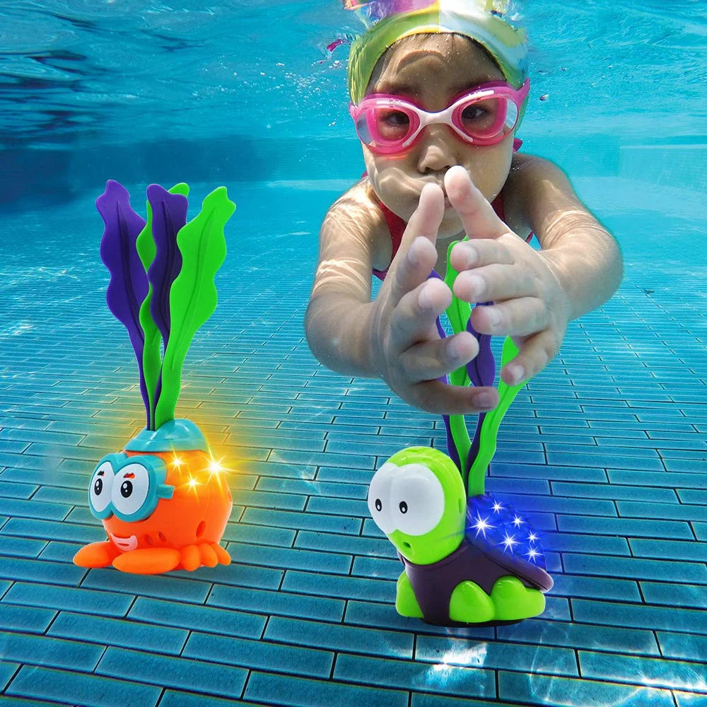Syncfun 3 Pack Light-up Diving Pool Toys Set, Animals Seaweed Water Wiggler Dive Toys, Summer Swimming Pool Toy for Kids