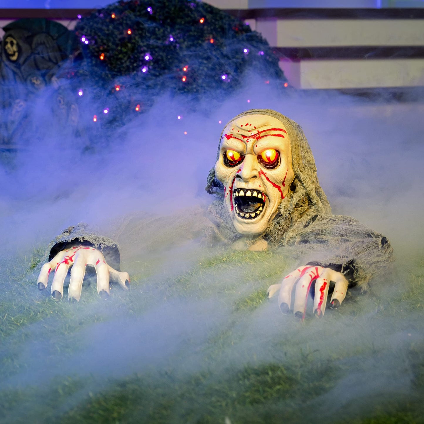 Joyfy Halloween Groundbreaker Animated Halloween Decorations Zombie with Bloodstain,Sound and Flashing Eyes,Outdoor Scary Halloween Yard Decorations