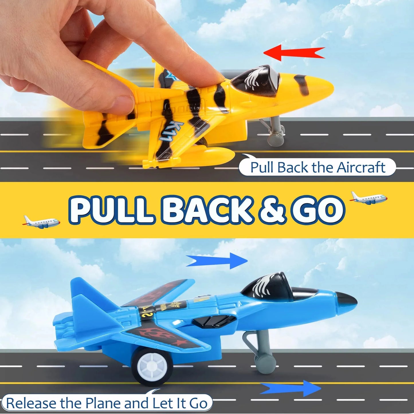 Syncfun 16 Pcs Airplane Toys for Toddlers 1-3, Mini Car Party Favors, Pull Back Plane Playset Including Helicopter, Fighter Jet, Bomber, Biplane, Gifts for Kids