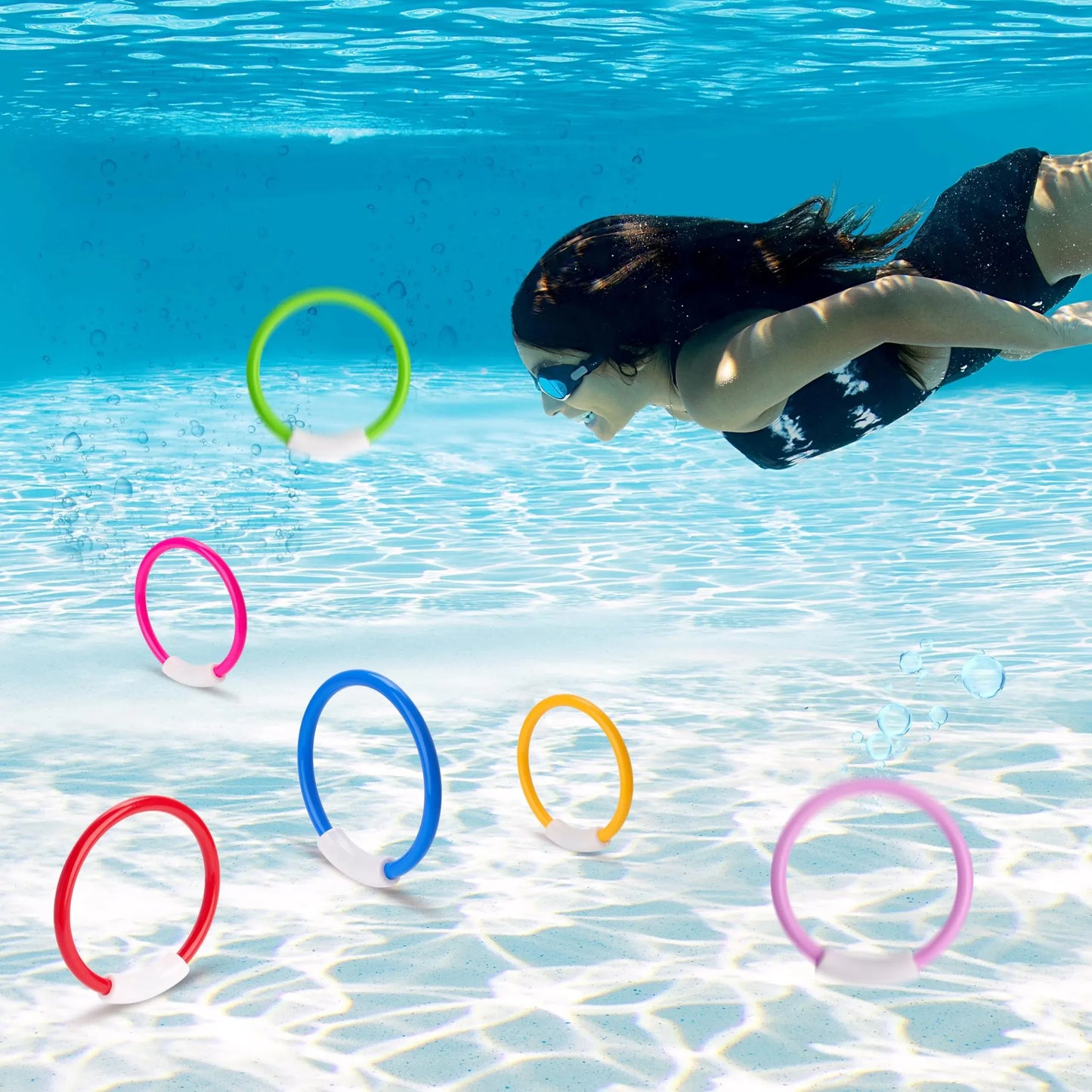 Syncfun 8 Pcs Dive Rings Pool Toys, Colorful Underwater Training Pool Diving Rings, Swimming Pool Dive Ring Toy for Kids Gifts Summer Swim Water Fun Pool Games
