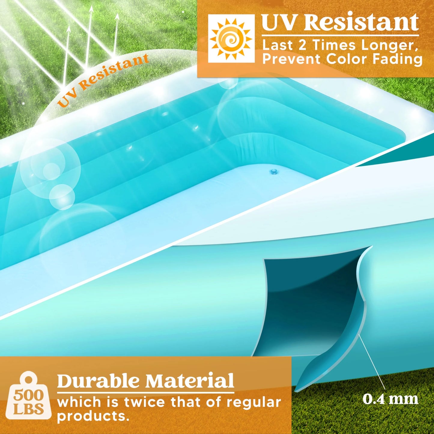 Syncfun Inflatable Pool with Seats for Adults & Kids, Extra Large Full-Sized Inflatable Swimming Pool, Above Ground Swimming Pool, Blow Up Family Pool Summer Water Party Backyard Garden Lawn