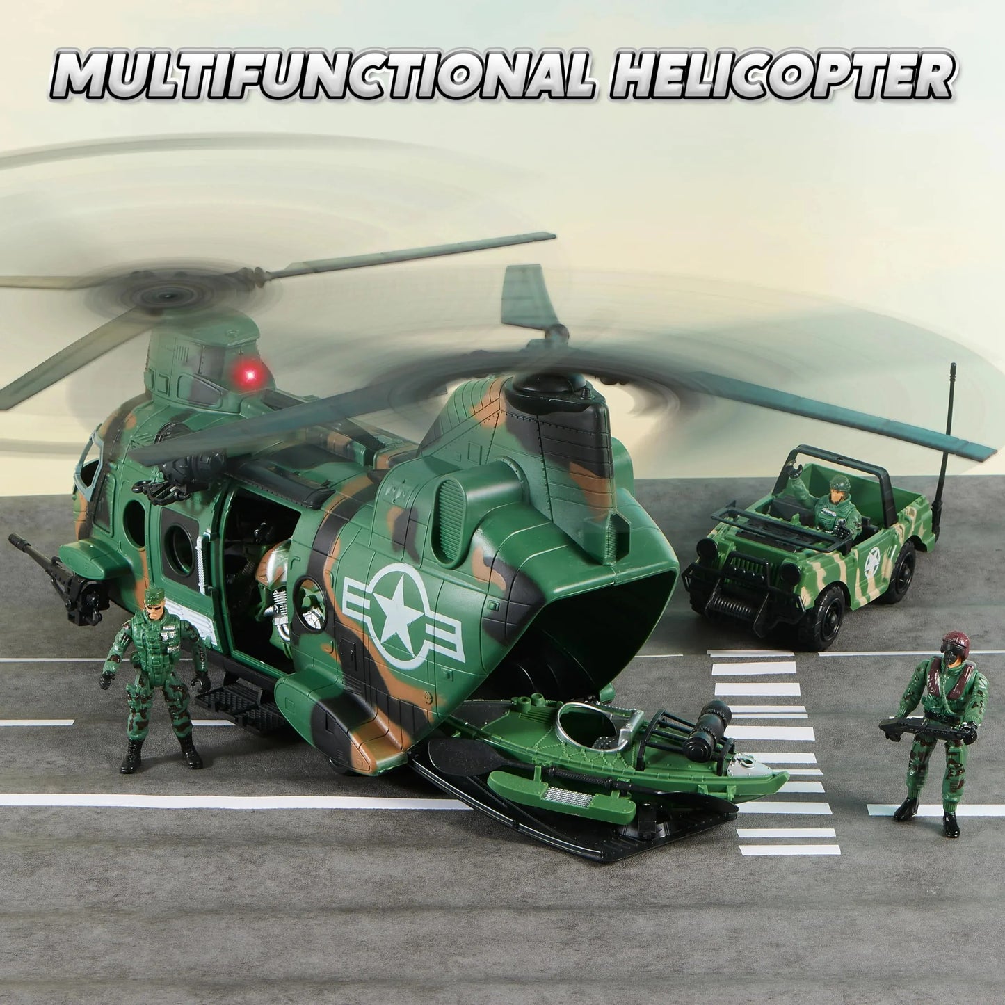 Syncfun 10-in-1 Army Toys Helicopter for Boys, Boys Military Toys with Light, Sound & Handle