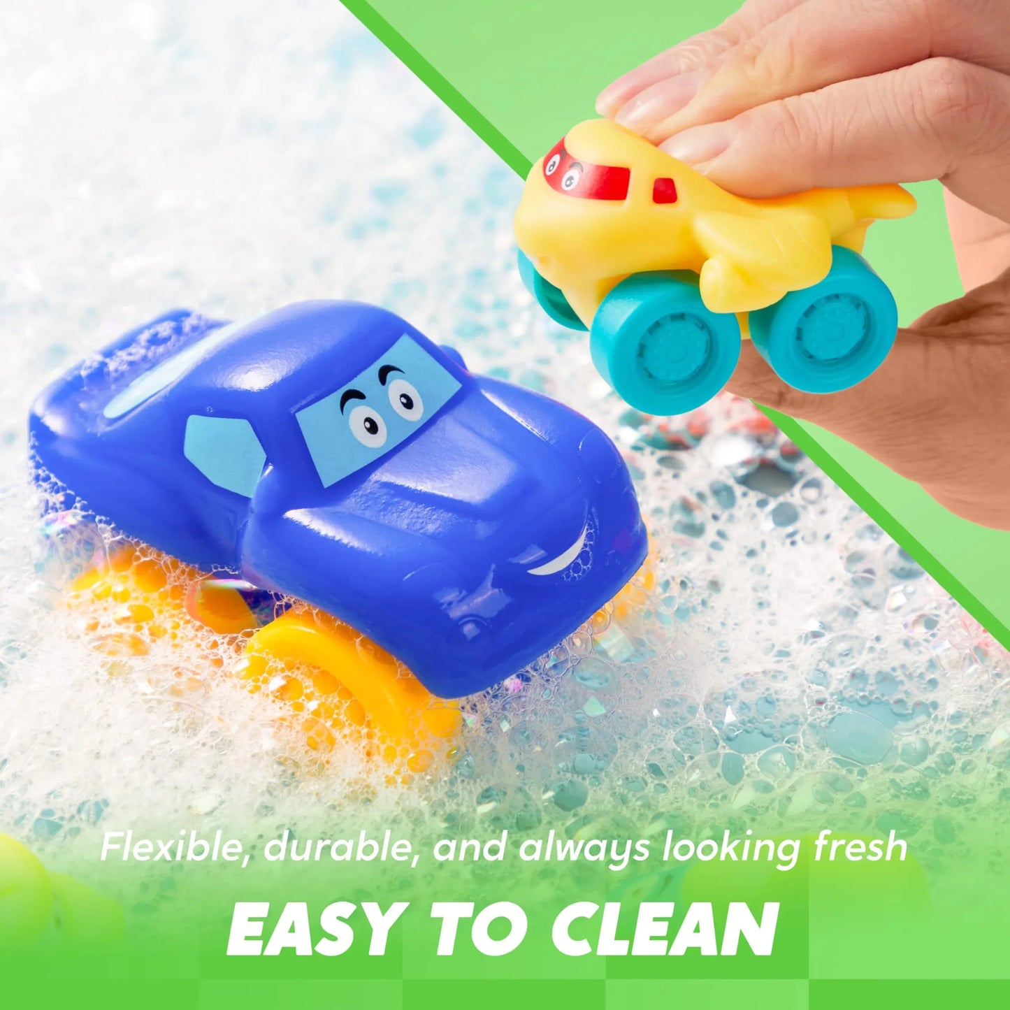 Syncfun Car Toy for Toddlers 1 2 3 Years Old, 8 Pcs Rubber Cartoon Cars with Playmat Storage Bag, Mini Baby Bath Toy Car, Birthday Gift for Kids Boys